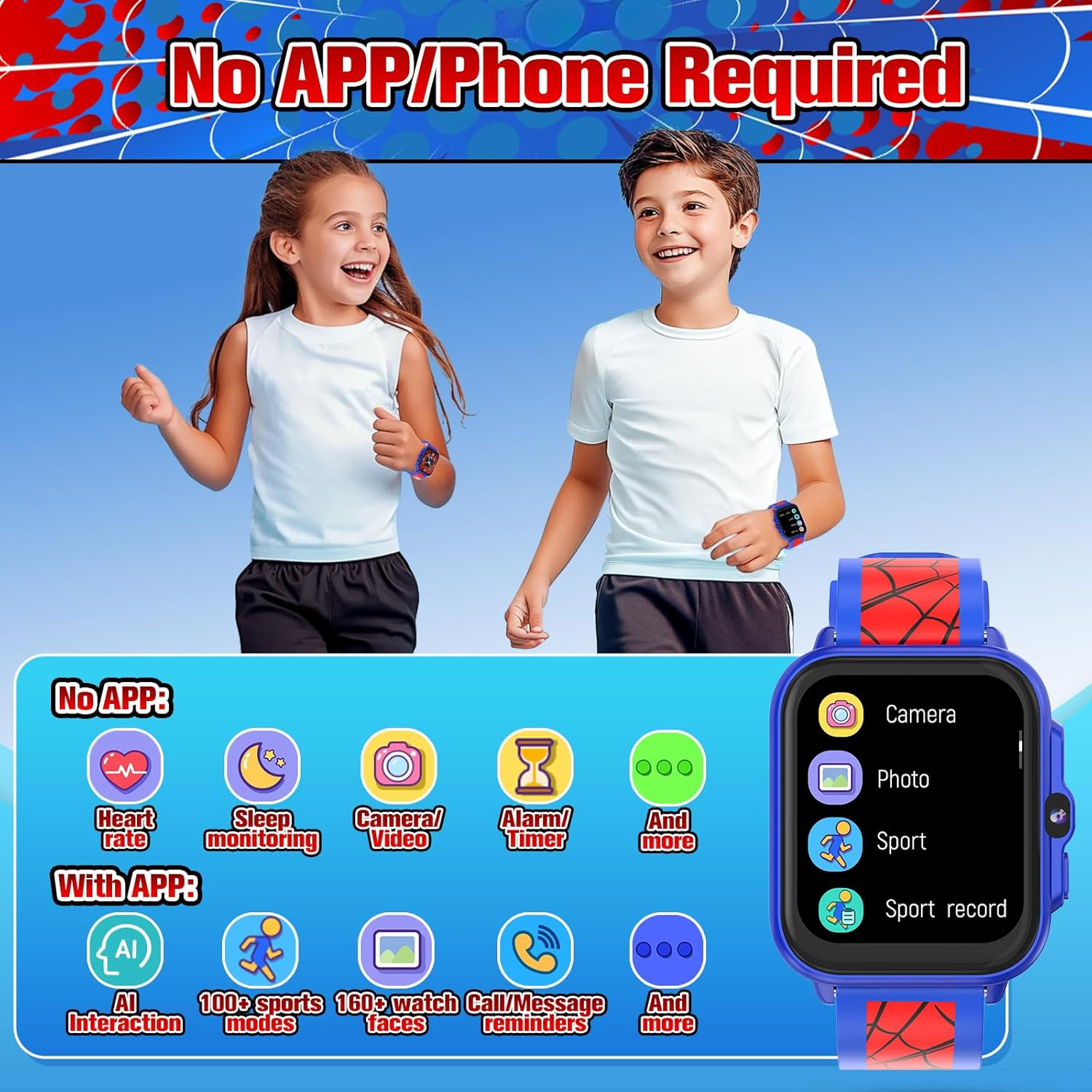 Smart Watch for Kids 1.85″ with Fitness Tracker, AI, Sleep Monitor, 22/100+ Spor