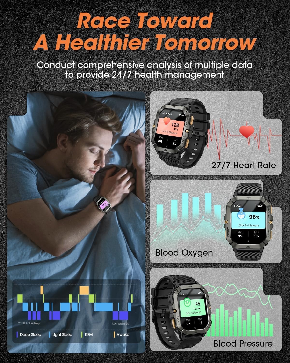 Reloj Inteligente Militar Bluetooth De Hombre Para iPhone Samsung Android NEW US