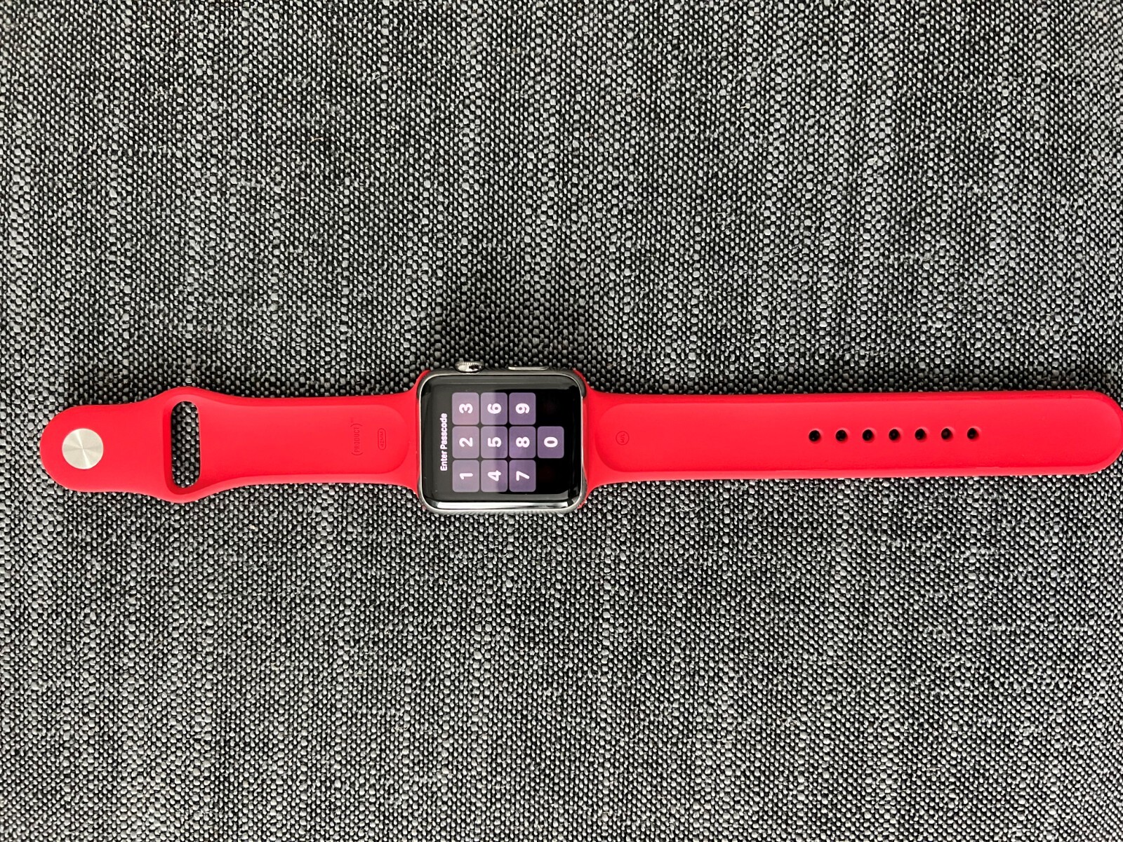 Apple Watch 42mm Stainless Steel Case Red Sport Band – NJ3U2LL/A