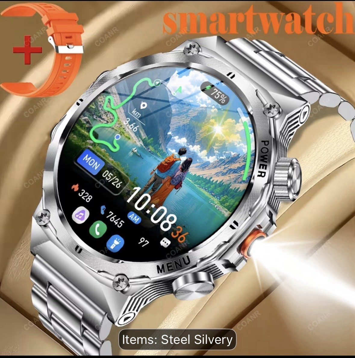 Men’s Smartwatch, LED Flashlight Voice Assistant, 700mAh Large Capacity 1.7 “HD