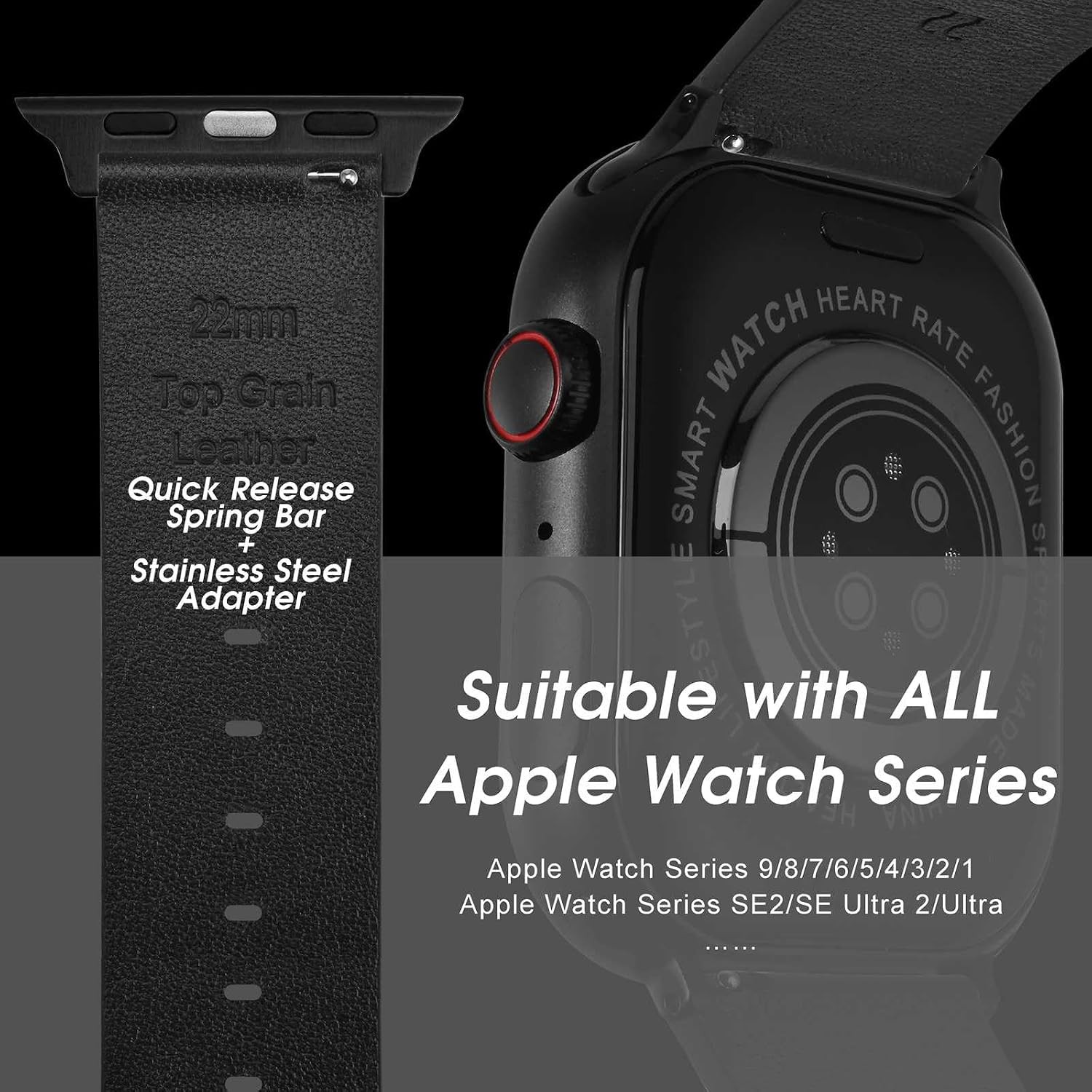 Genuine Leather Band for Apple Watch Series Ultra 49mm 45mm, Replacement Strap