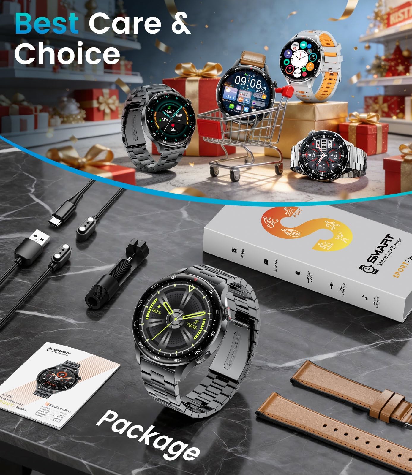 Benyar Smart Smart Watch For Men 17 Hd Large Screen Mens 800Mah