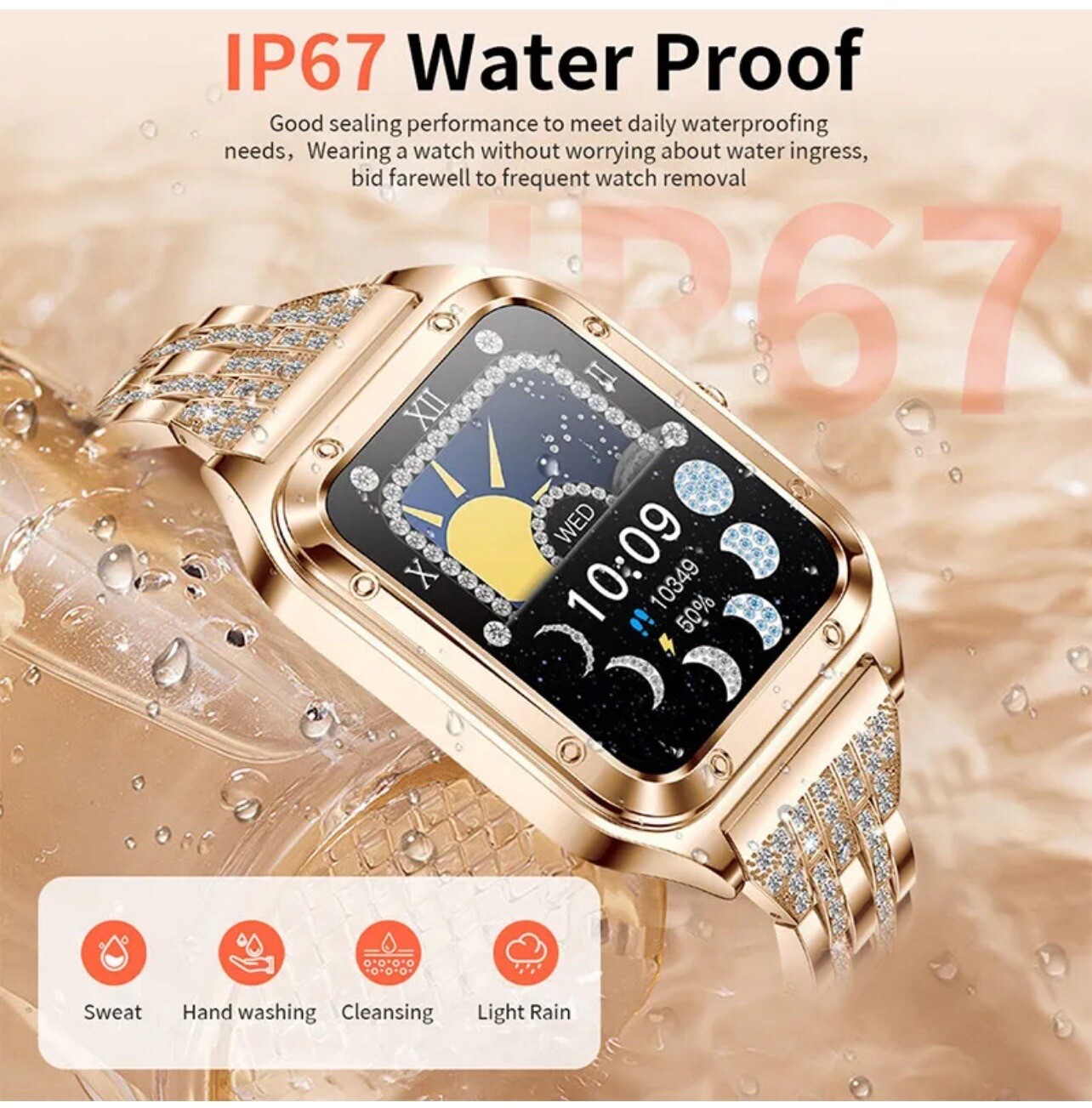 Woman Smart Watch + 2 Bands (Rubber , Diamond Metal ) Works With ( IOS, Android)