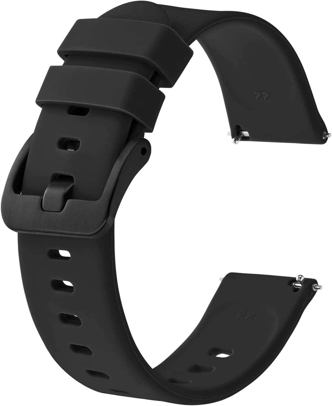 Black 20mm Silicone Watch Band for Slim Watches, Quick Release, Black Buckle