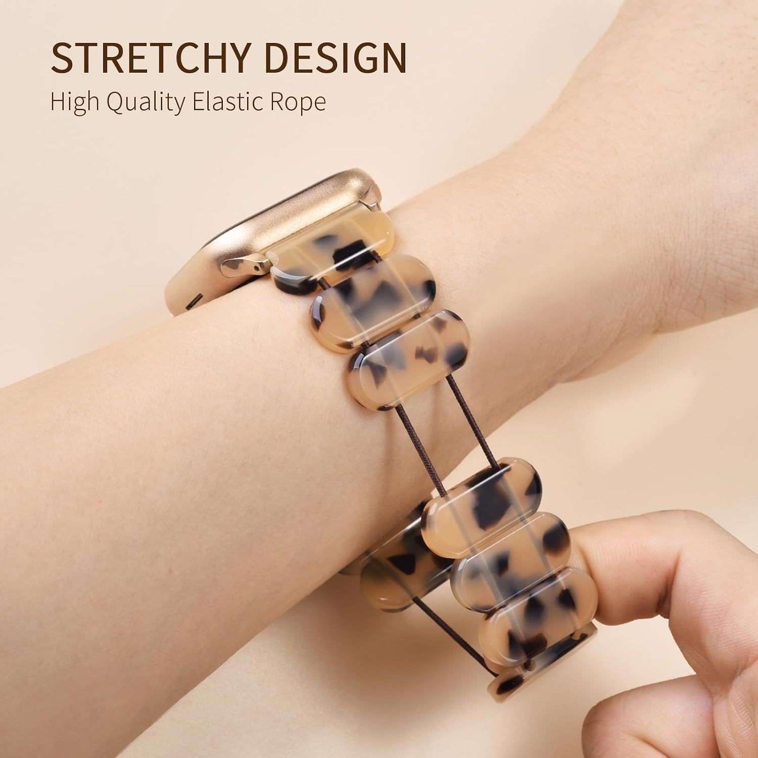 Stretchy Tortoise Resin Bracelet Case for Apple Watch 40mm 44mm Women Fashion