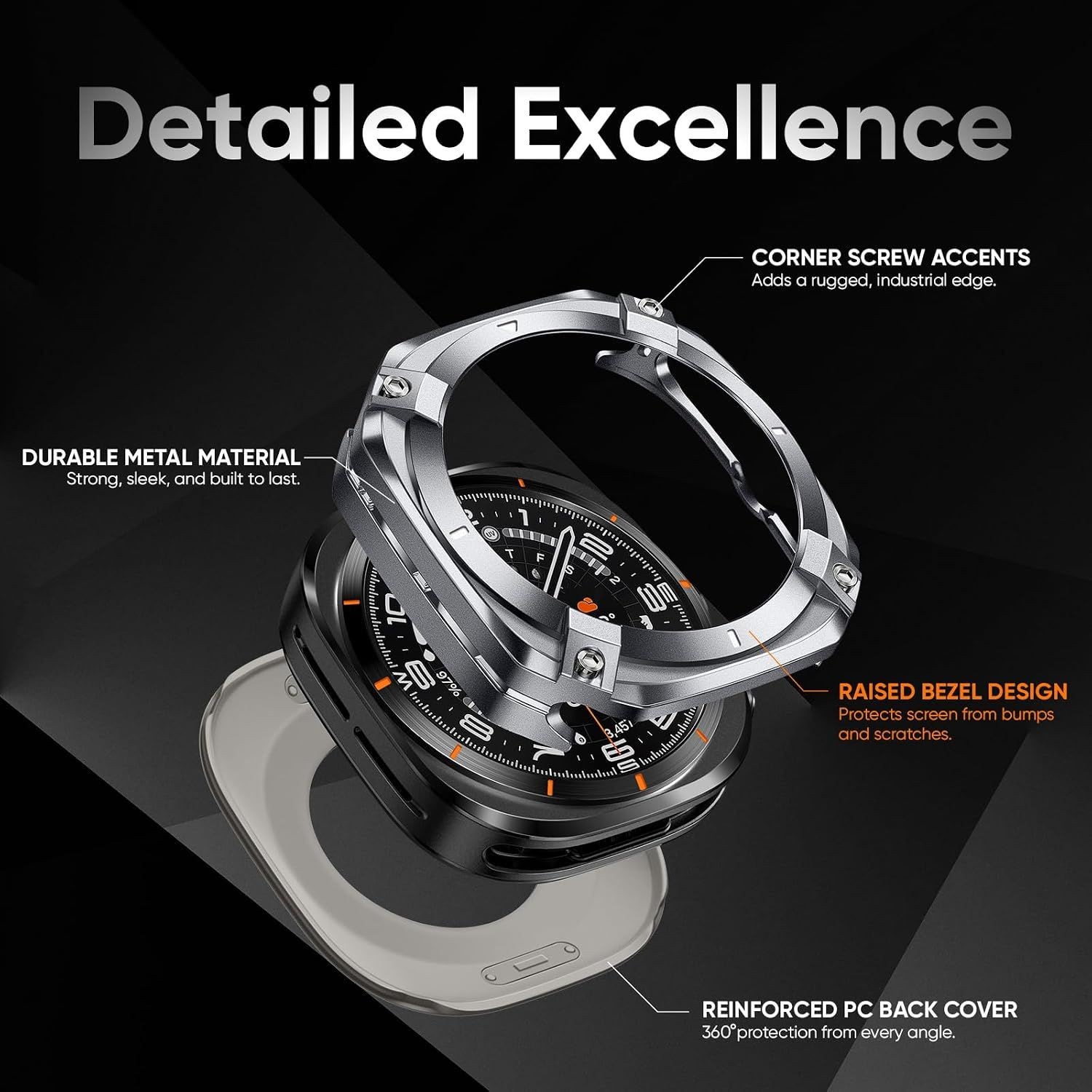 Stainless Steel Protective Bezel Case for Samsung Galaxy Watch Ultra 47mm Rugged