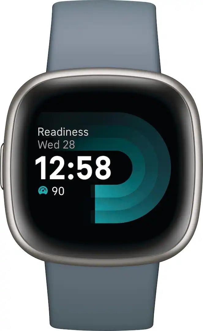 Fitbit Versa 4 Smartwatch Platinum Aluminum Waterfall Blue GPS AMOLED Excellent