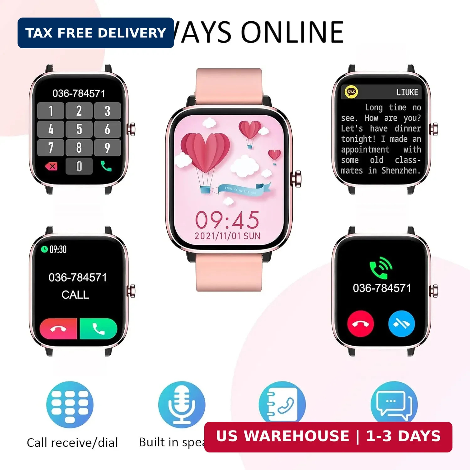 Smartwatch for Women – Call, Fitness Tracker, Heart Rate & Sleep Monitor, 1.69″