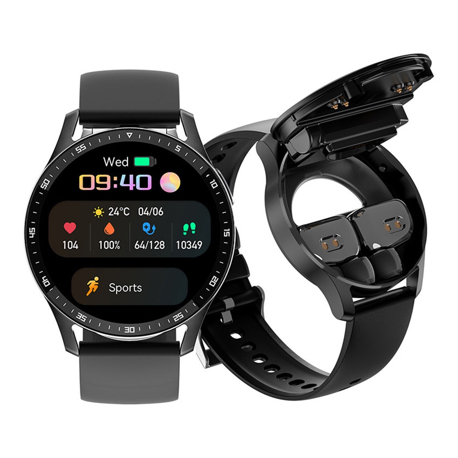 2 in 1 Smart Watch with Bluetooth Earbuds Function True Wireless Headsets Kit