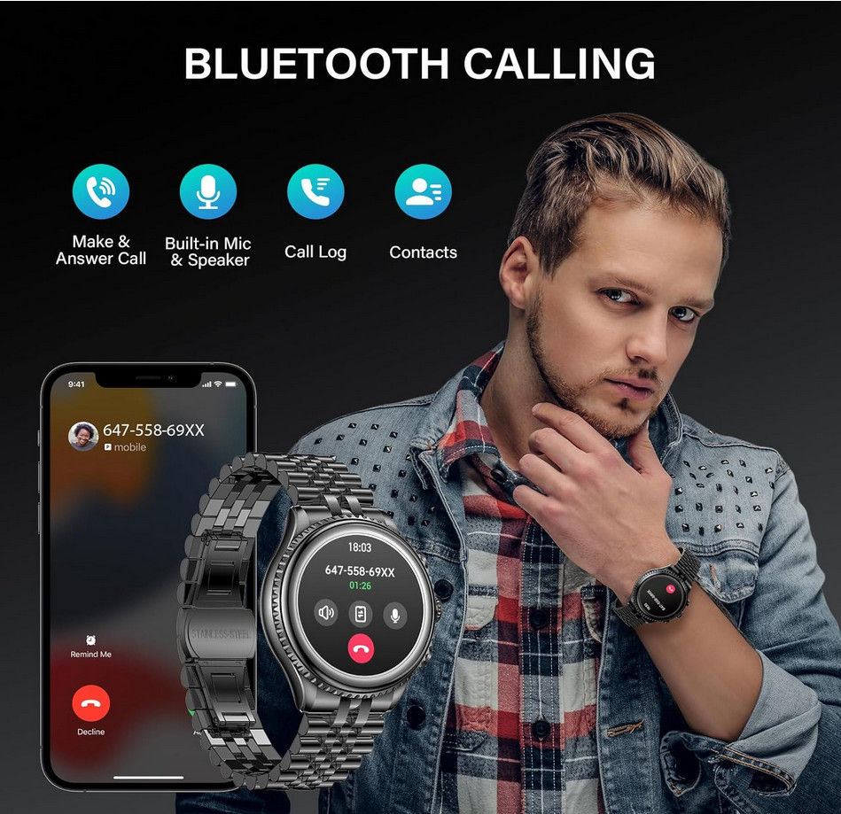 2026 Rotating Bezel Smart Watch for Men with Bluetooth Call, Heart Rate, Blood P