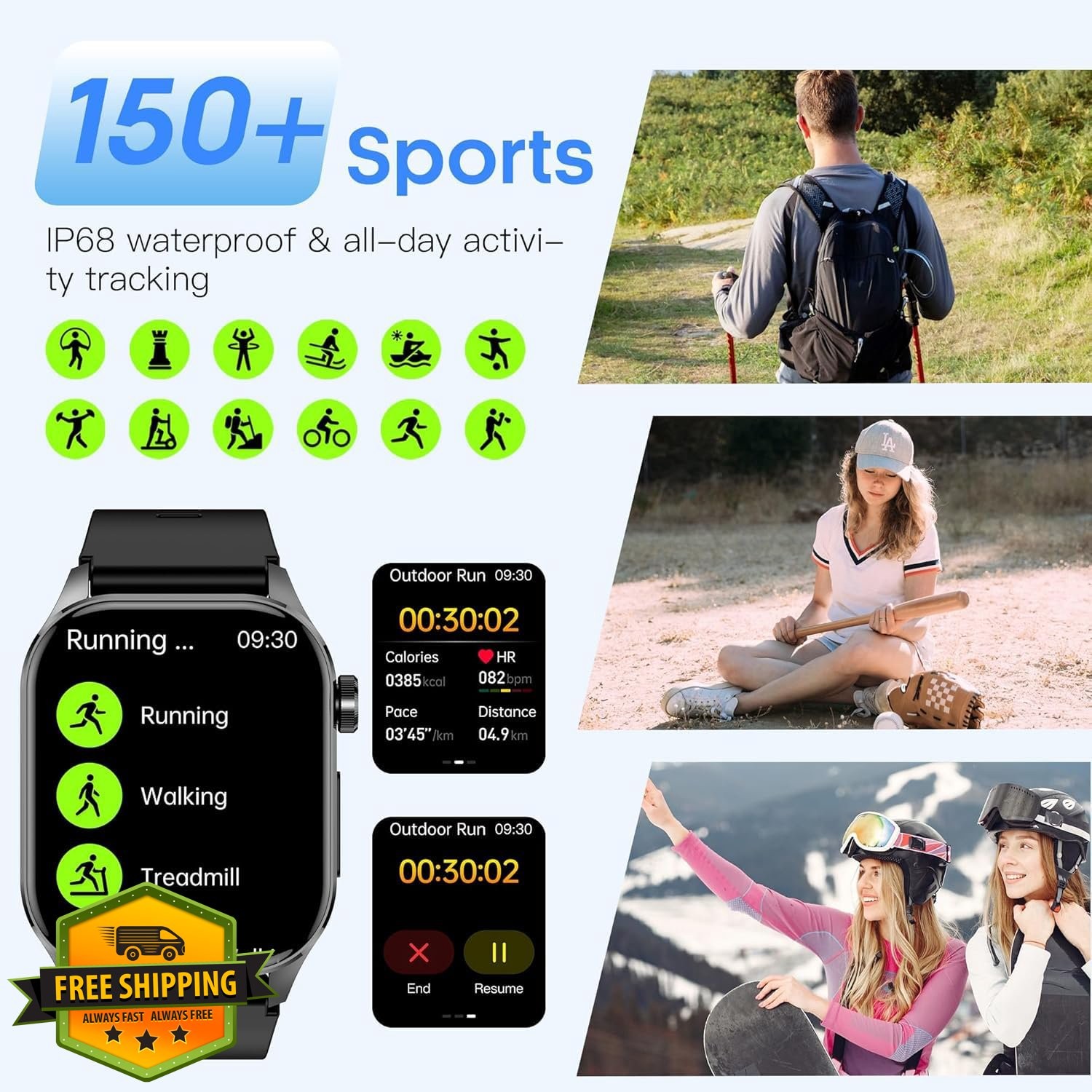 hellibito Smartwatch for Women Men Brown Health Monitor Heart Rate BP