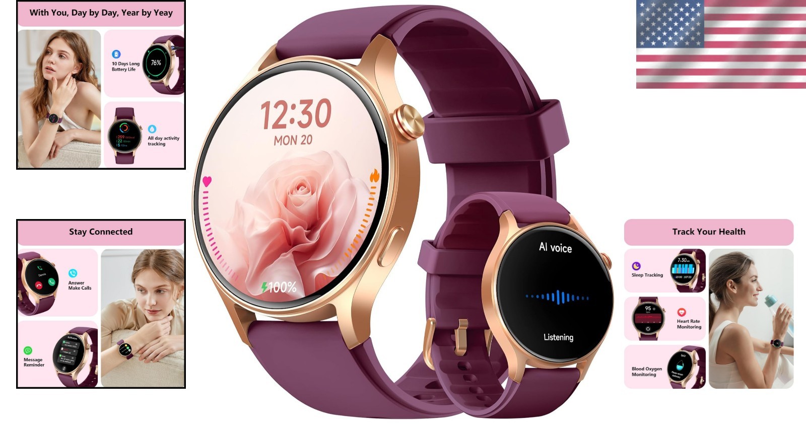 Women’s 1.32” AMOLED Smartwatch: Call, Track Health & Stay Active with Style