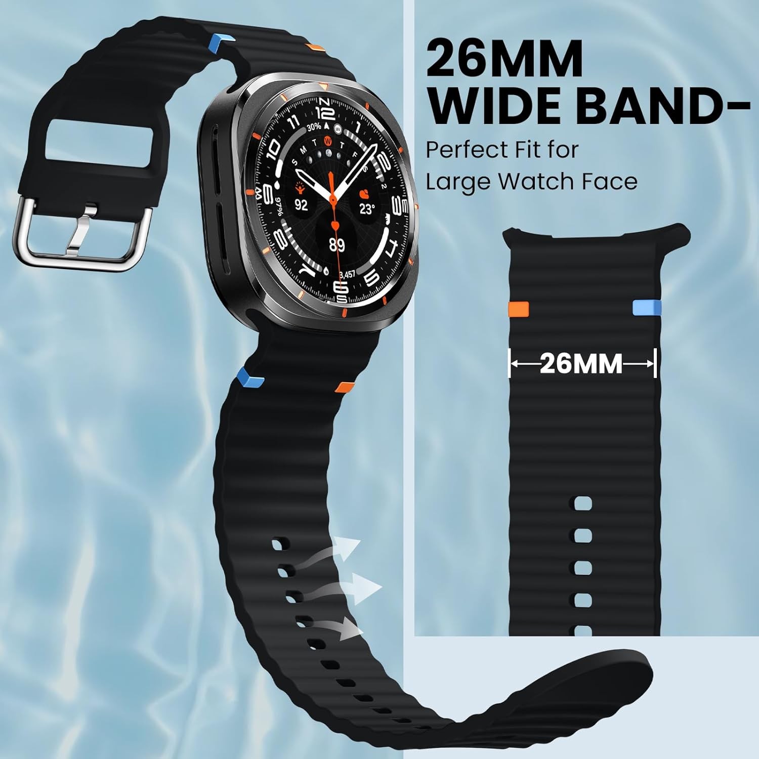 3-Pack Soft Silicone Bands for Galaxy Watch Ultra 47mm – Black, Gray, Blue