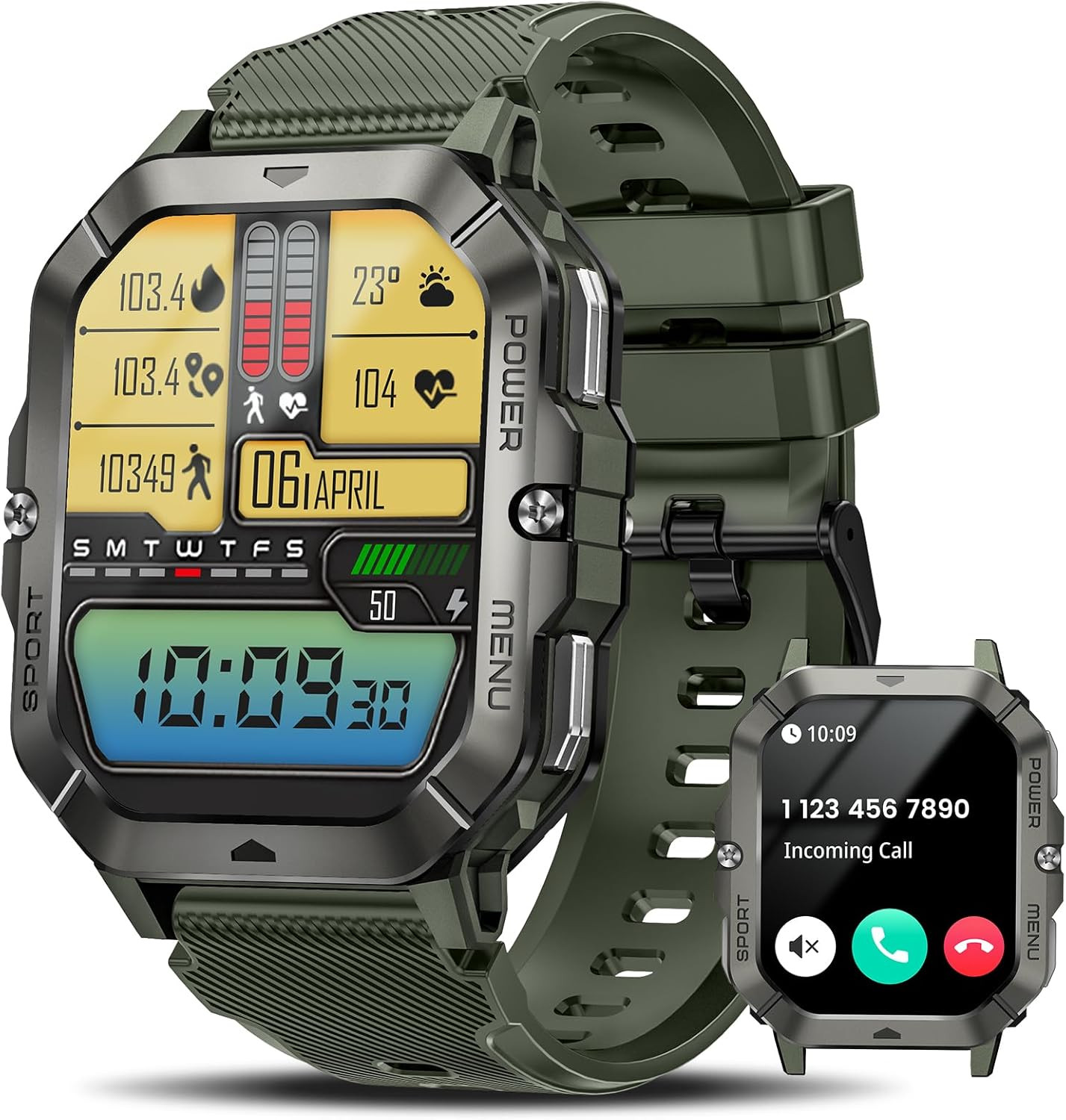 Military Smart Watches for Men (Answer/Make Calls), Waterproof Rugged Fitness Tr