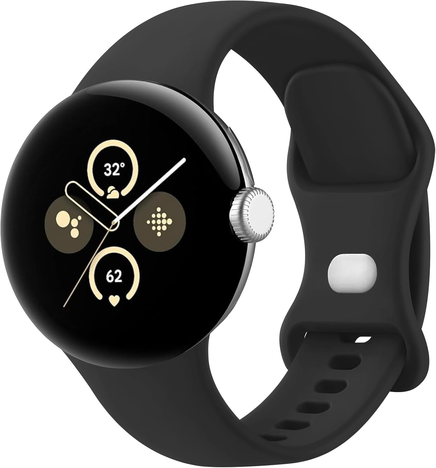 Black Soft Silicone Replacement Band for Google Pixel Watch 2/3 (41mm) Sports St