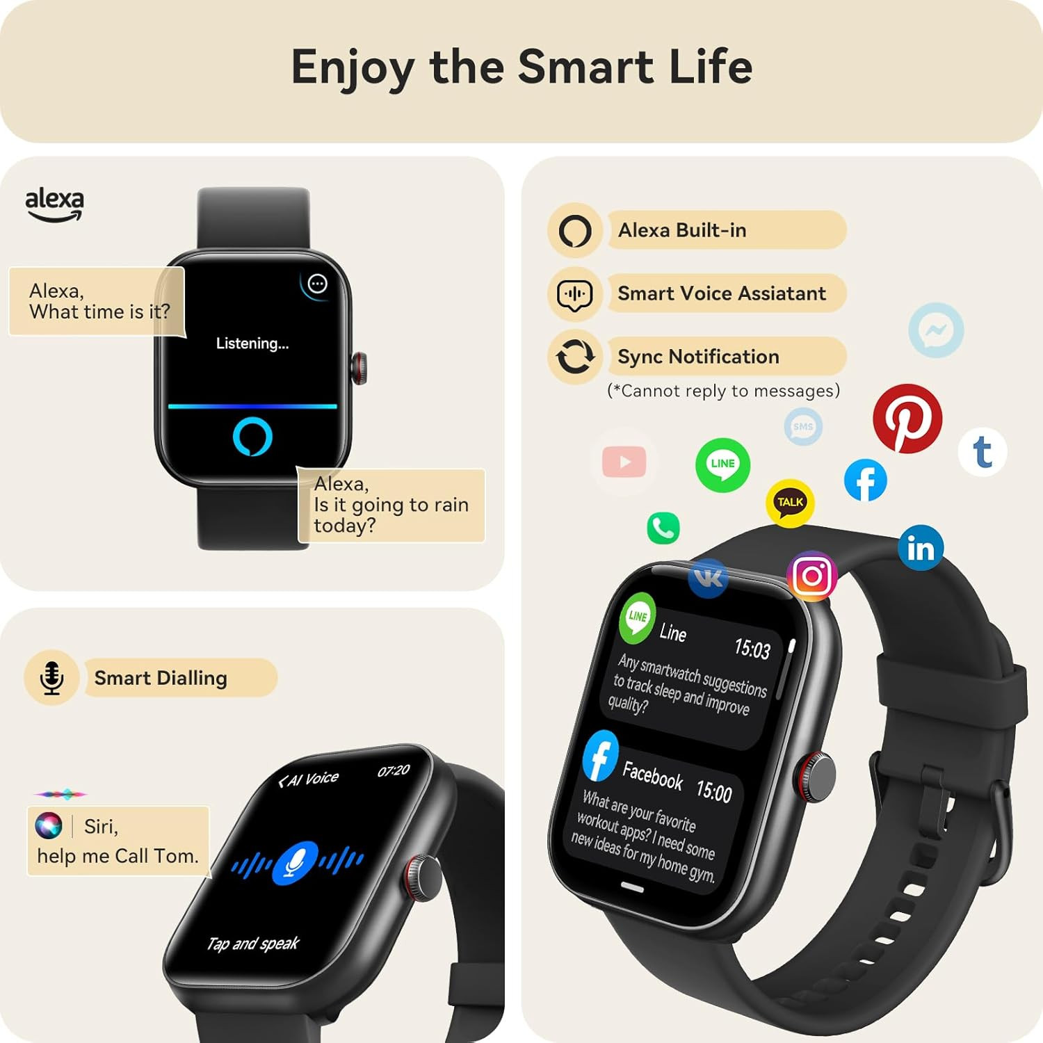 Premium Smart Watch for iOS & Android, Fitness Tracker with Alexa, IP68 Waterpro