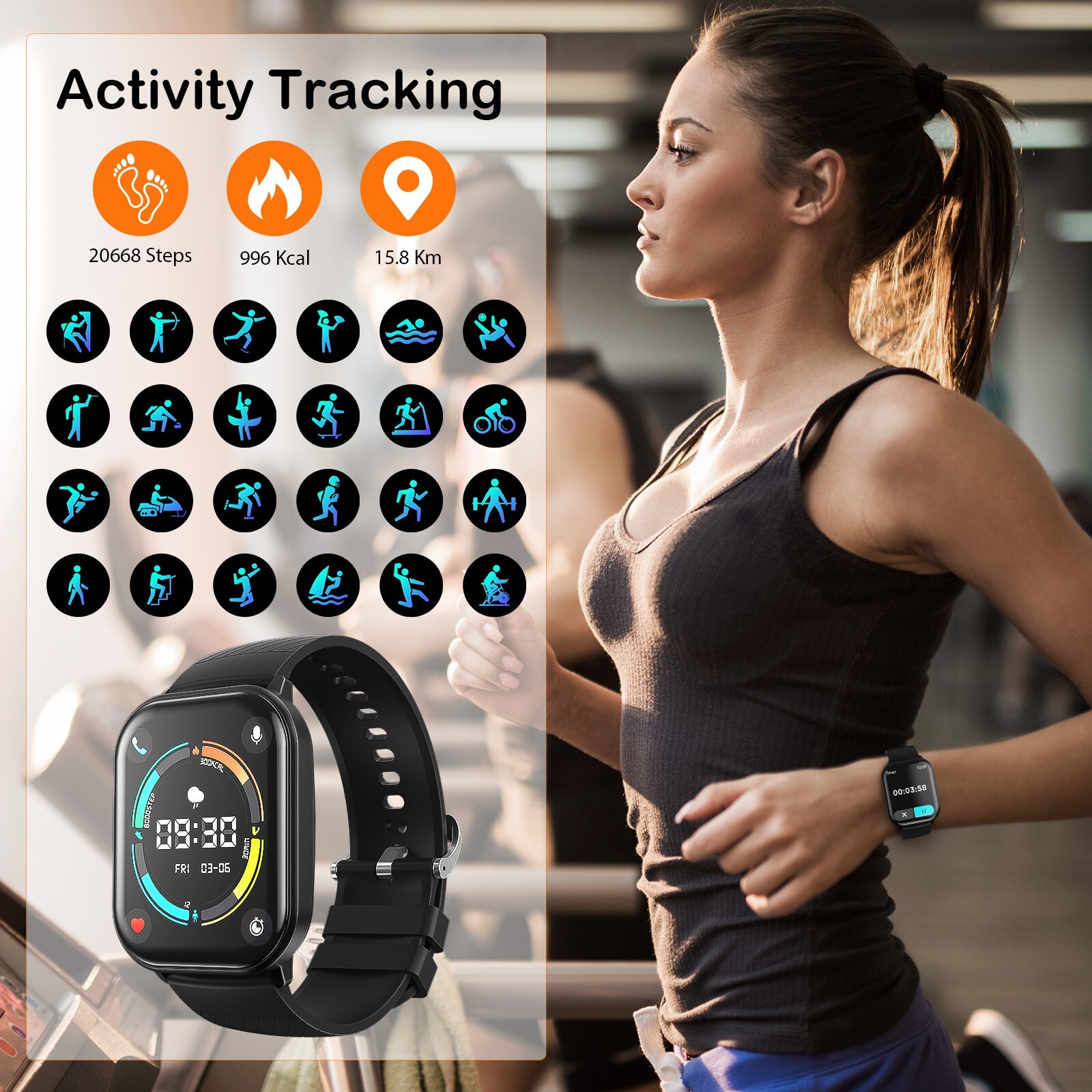 AUOSHI Smart Watch for Android & iPhone (Bluetooth Answer/Make Calls), 2.01 Inch