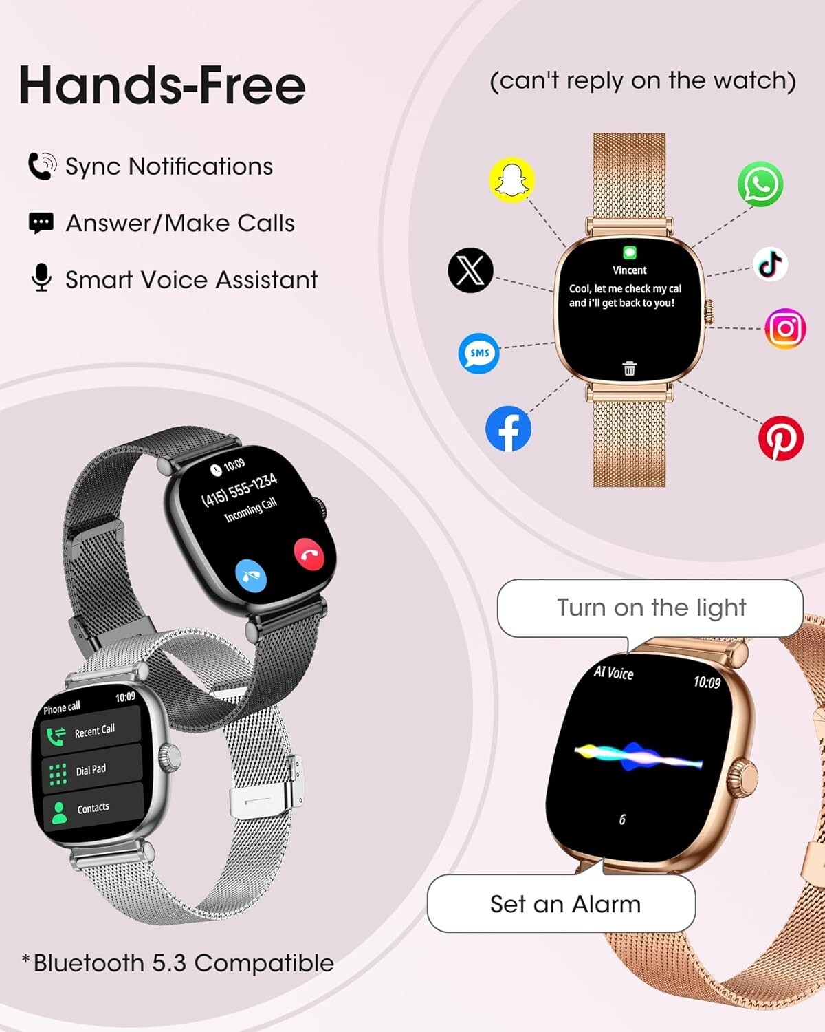 Free Bracelet and Strap Smart Watches for Women AMOLED 1.7″ for iPhone Android