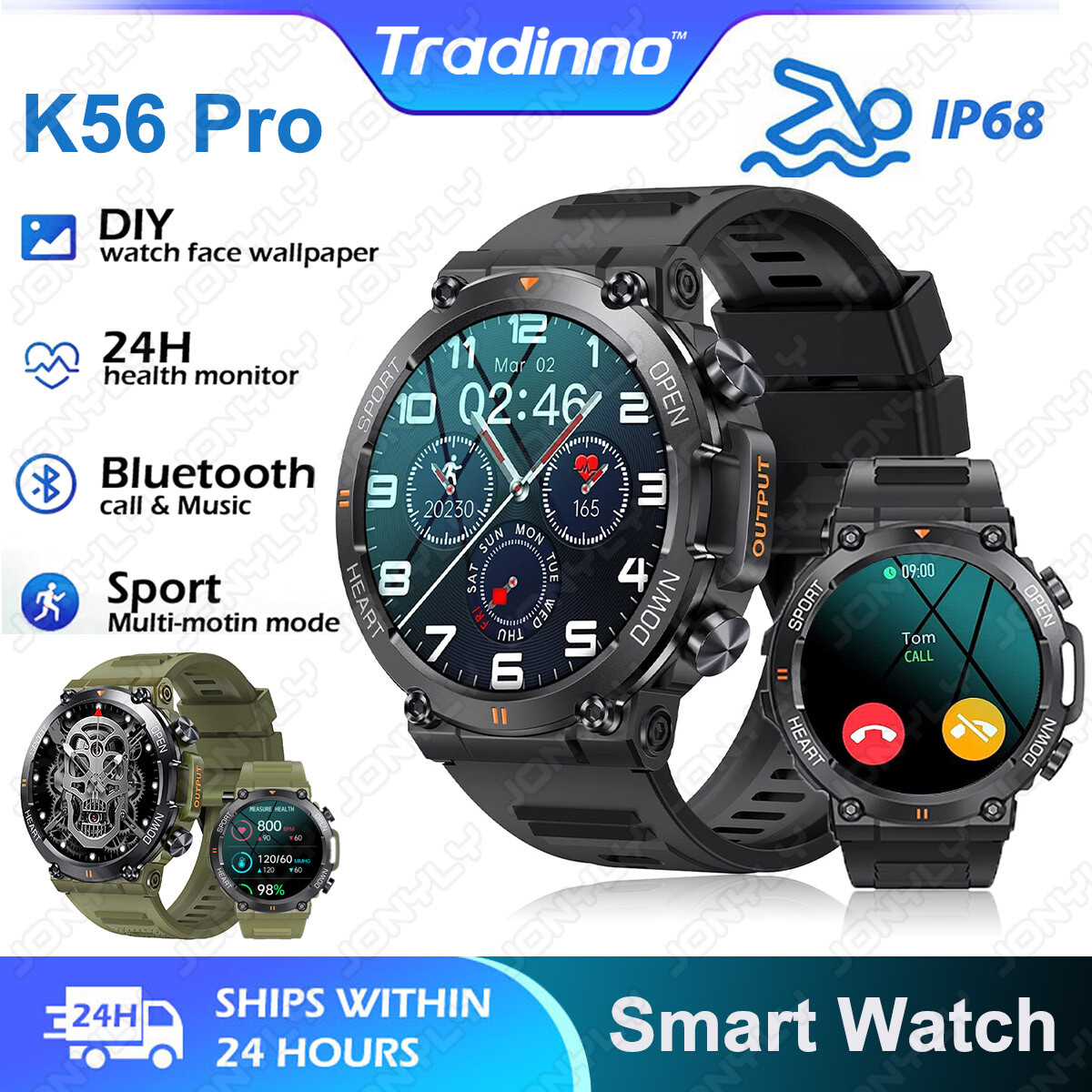Military Smart Watch for Men(Answer /Make Call)Rugged Heart Rate Fitness Tracker