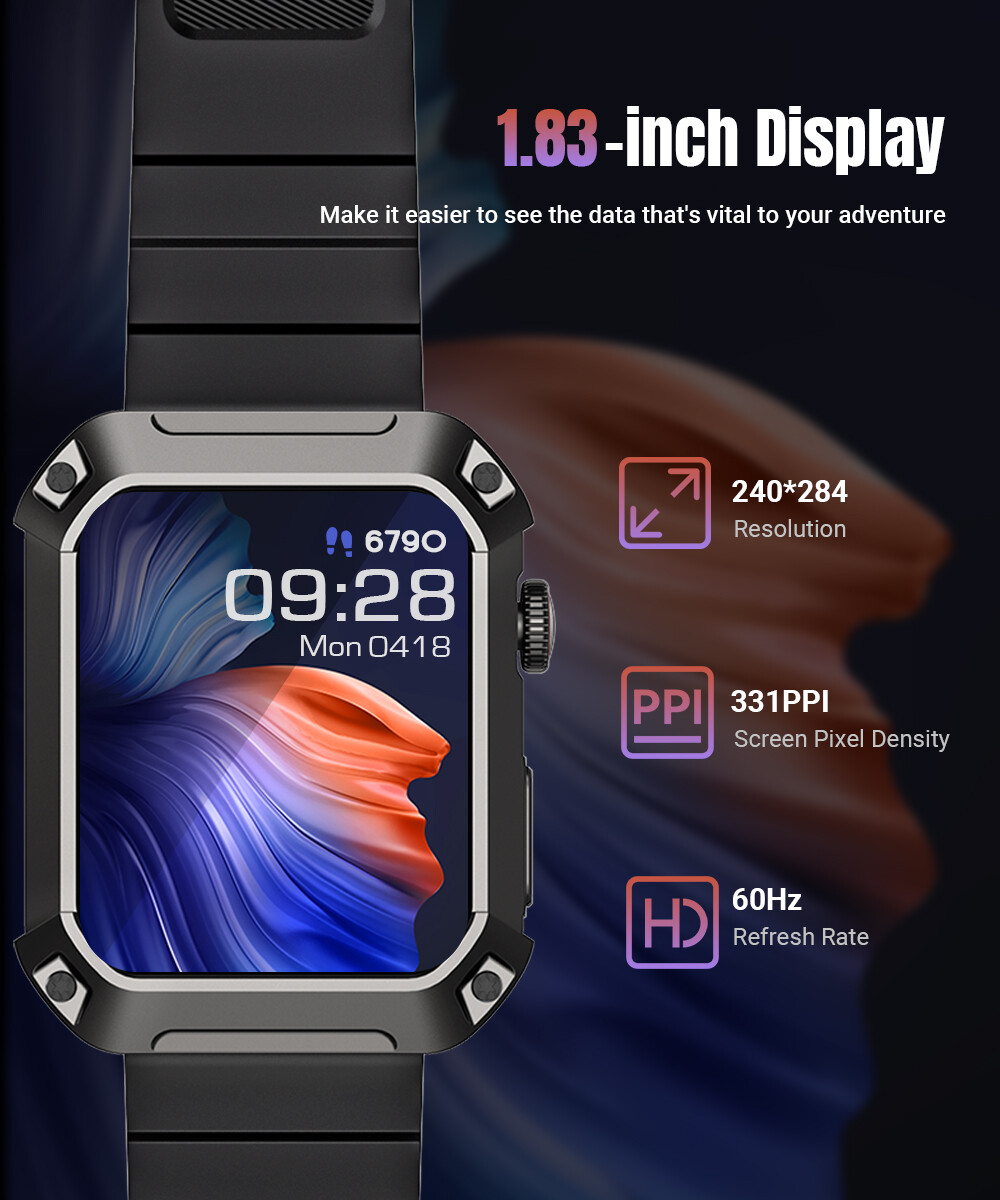 Smart Watch 1.83 inch Fitness Tracker IP68 Waterproof Sleep Monitor Smartwatch
