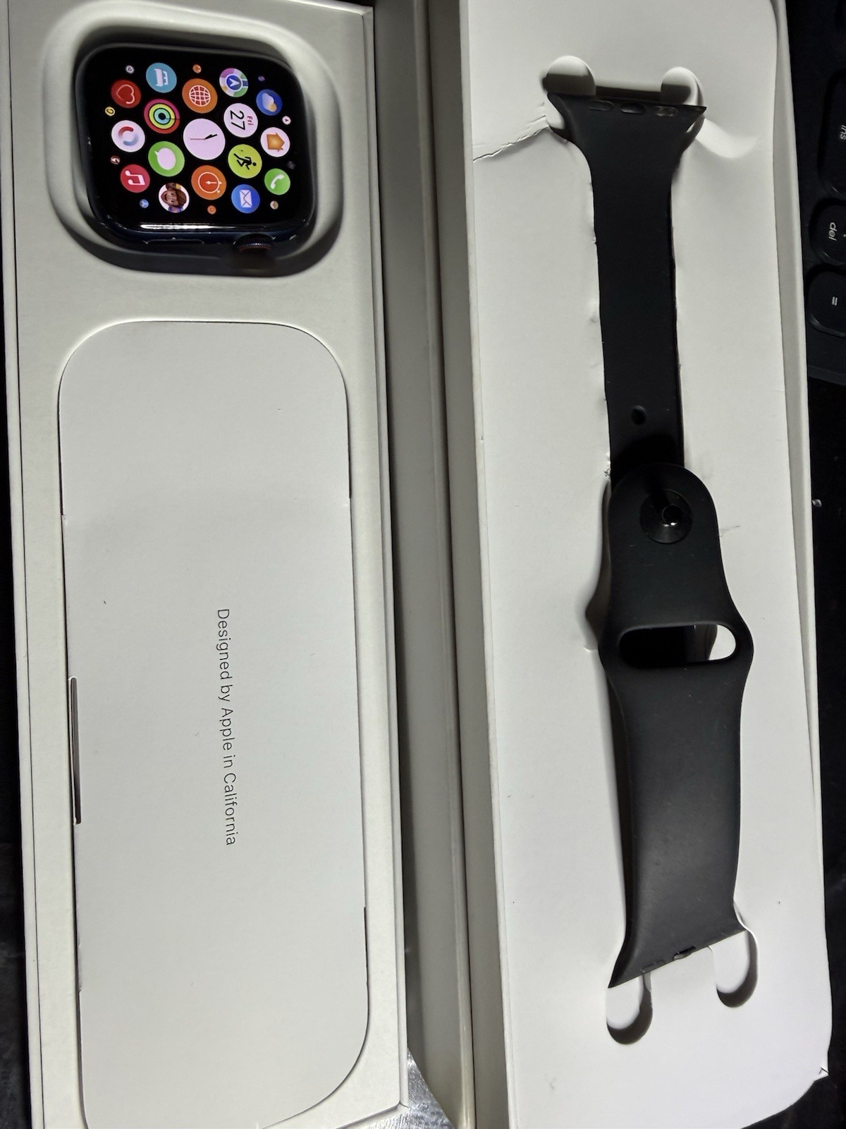 Apple Watch Series 6 44mm Silver Aluminum Case Black Band GPS Touchscreen