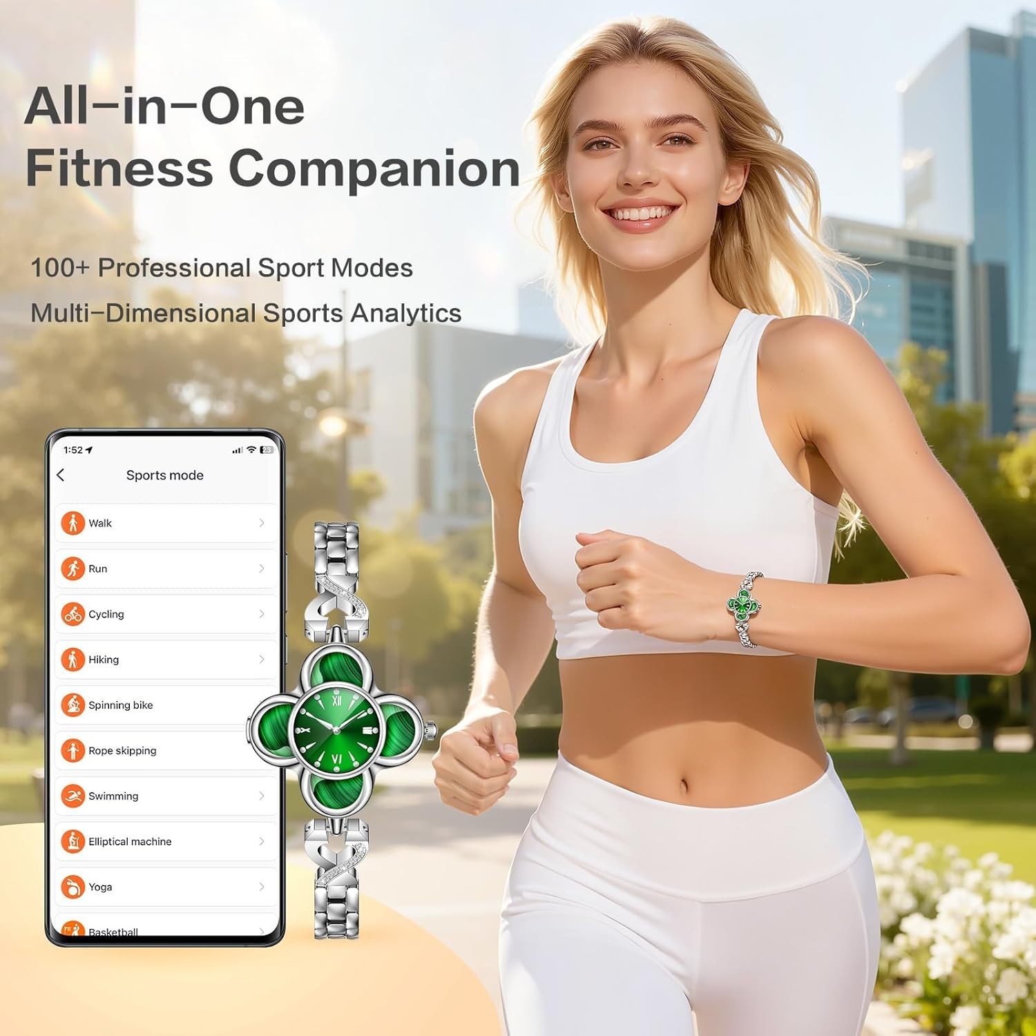 Energy Port Smart Bracelet with heart rate monitorGreen Lucky Clover Smart Brace