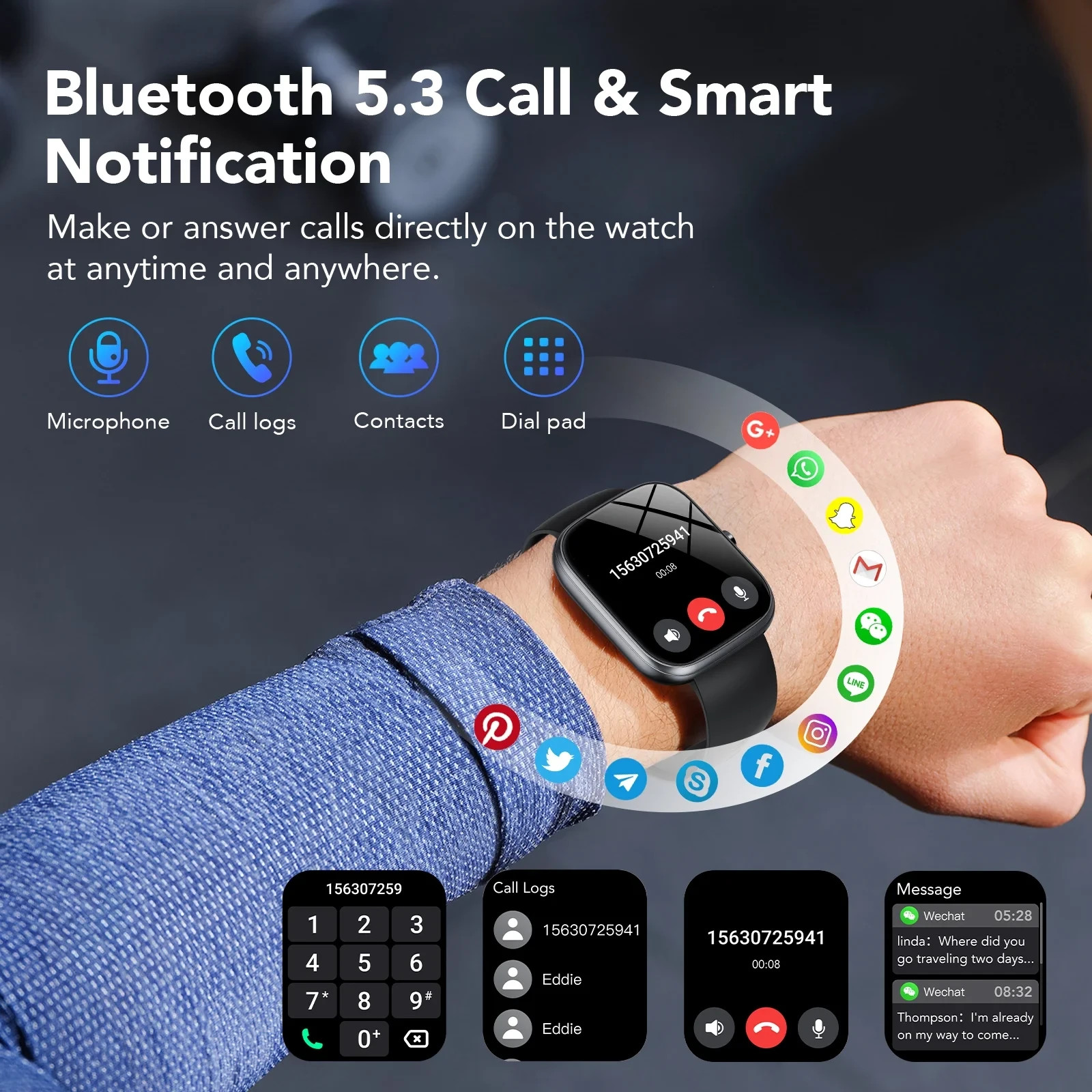 Smart Watch Fits for Android and IPhone, IP68 Waterproof Smartwatch – Black
