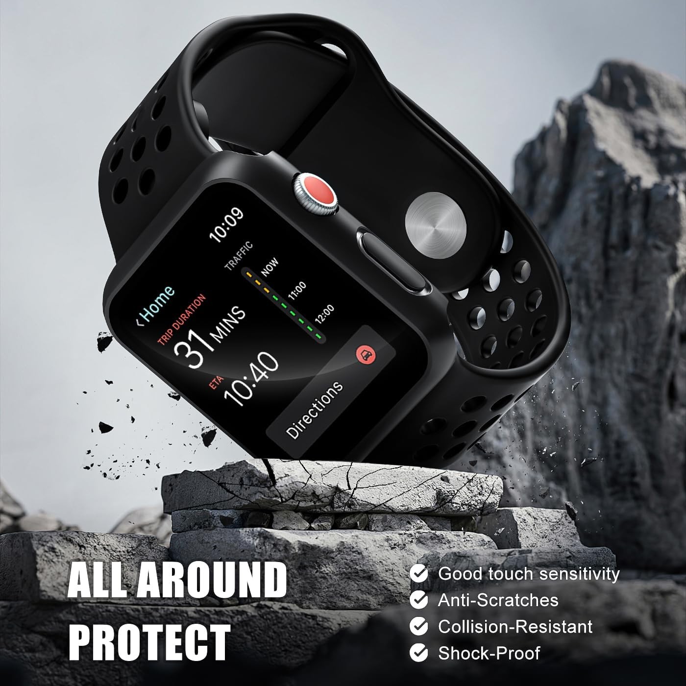 2 Pack Hard PC Case with Tempered Glass Protector for Apple Watch 38mm, Black