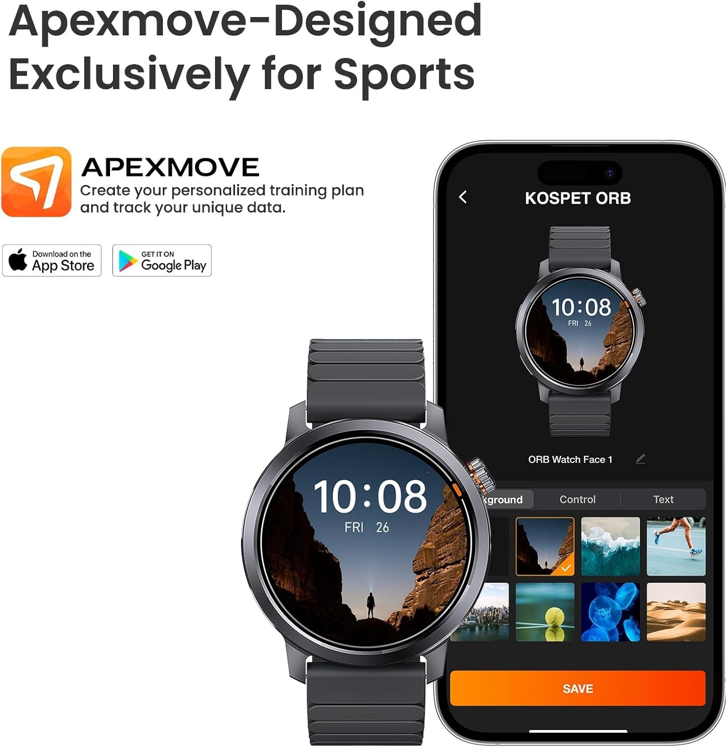 KOSPET ORB Smart Watch Men/Women Heart Rate 1.43″ AMOLED iPhone/Android – Gray