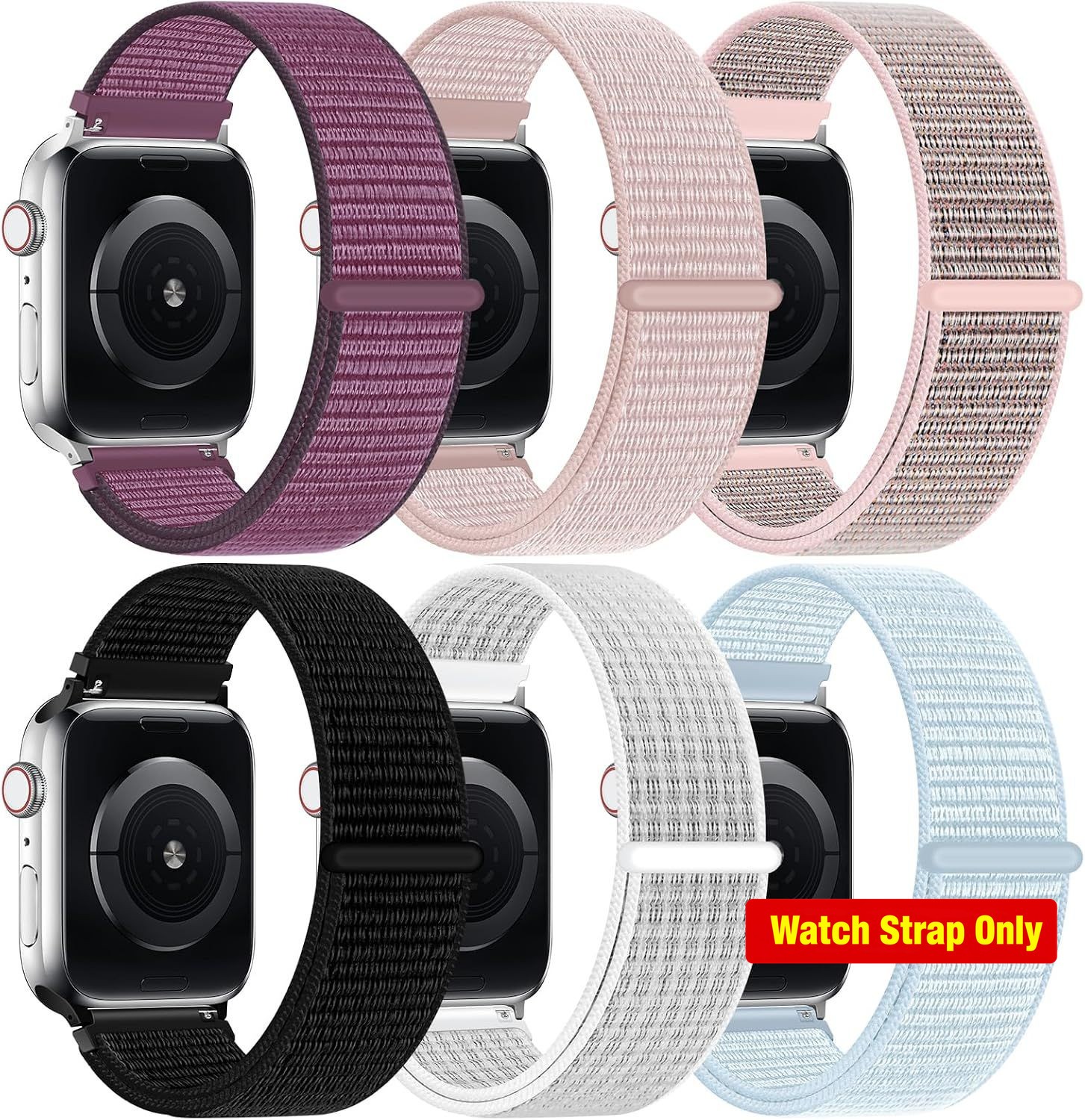 Nylon Sport Loop Band Set of 6 for Apple Watch 38mm 40mm 41mm 42mm 44mm 45mm 49m