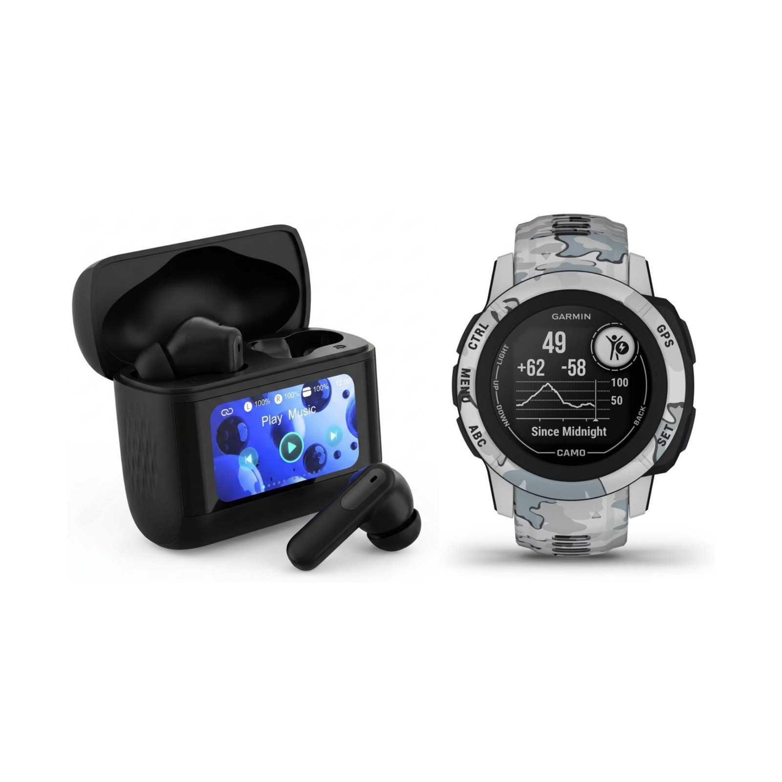 Garmin Instinct 2S Smartwatch (Camo Edition) Bundle with Earbuds