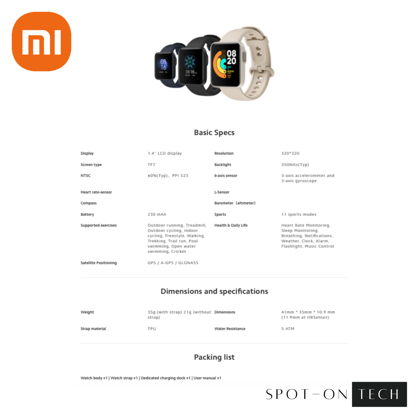 Xiaomi Mi Watch Lite Bluetooth Smart Watch GPS Heart rate & more 5ATM Waterproof