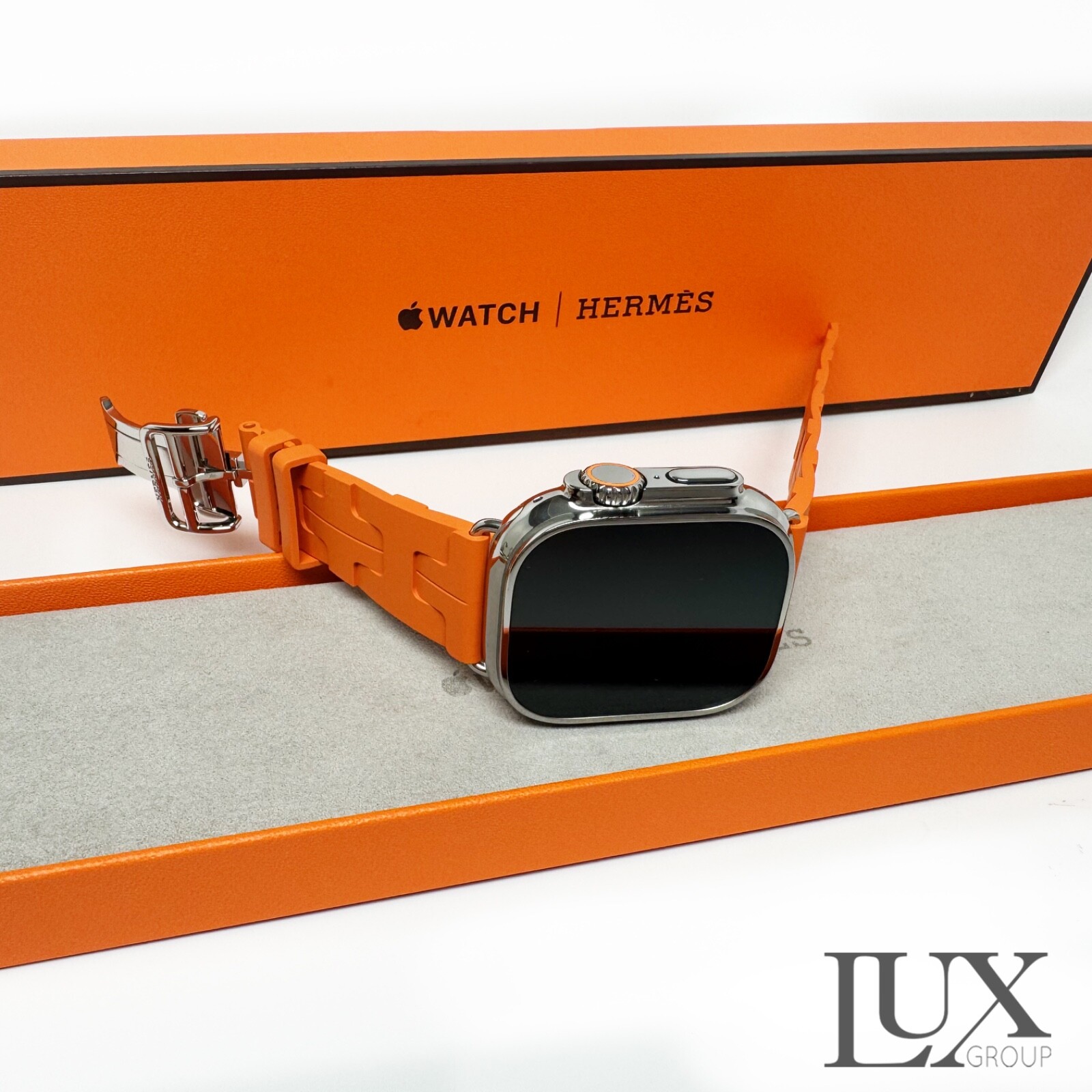 New Apple Watch Ultra 49mm Polished Genuine Hermes Kilim Orange Band AppleCare