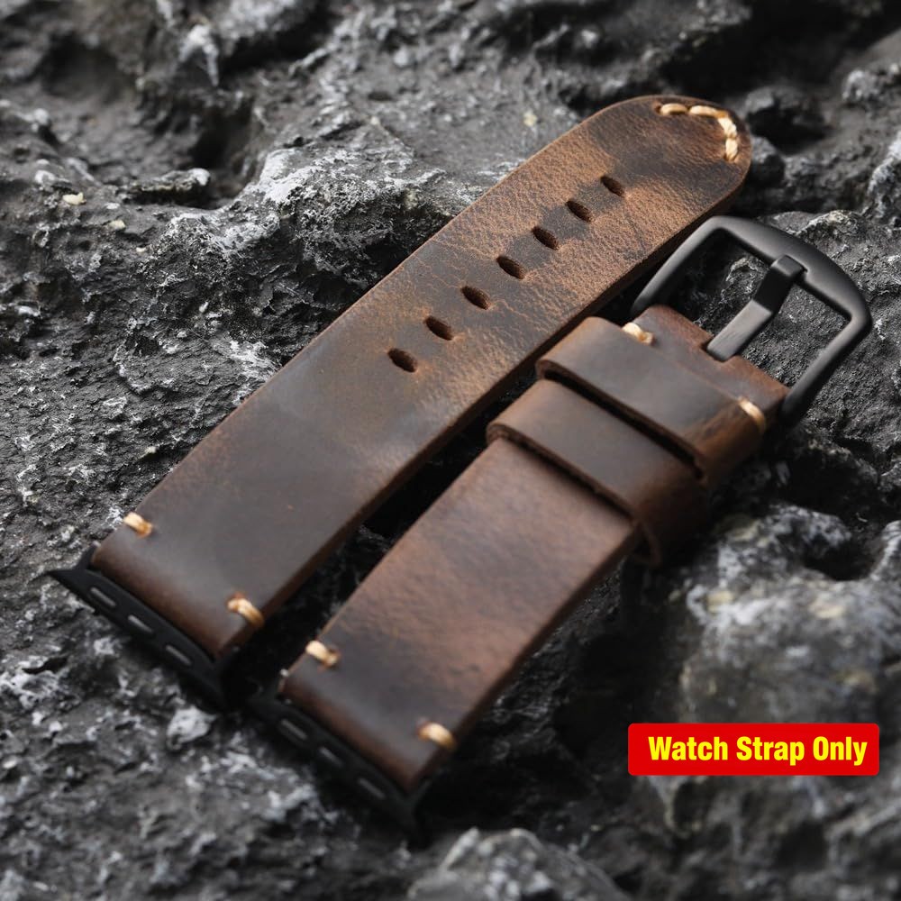 Leather Vintage Strap for Apple Watch Ultra 49mm, Series 9/8, Rugged Design