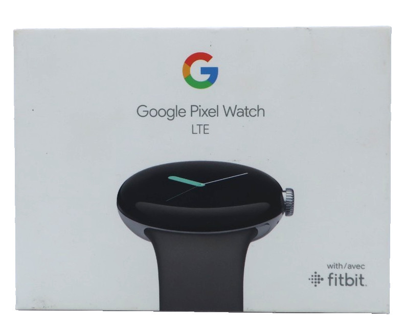 Google Pixel Watch LTE 41mm Silver Stainless Steel Case Charcoal Band NEW!