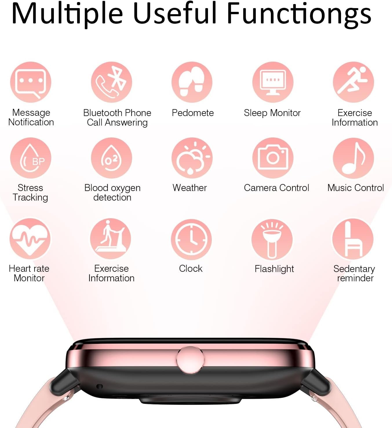 Smartwatch Women Waterproof Fitness Tracker Heart Rate Sleep Monitor Touch Sc…