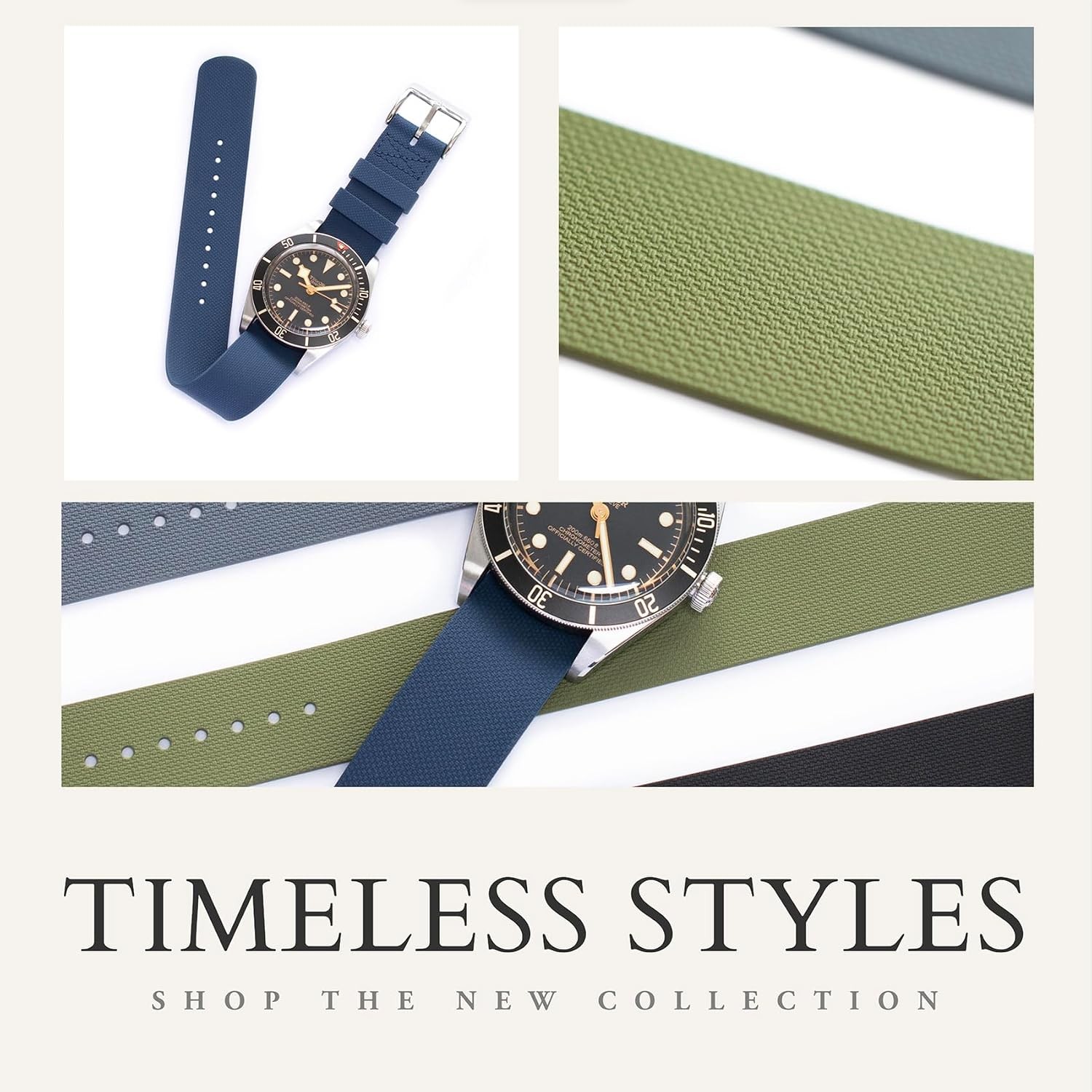 Fluoro Rubber Strap Compatible with Tudor Watches, Durable One-Piece