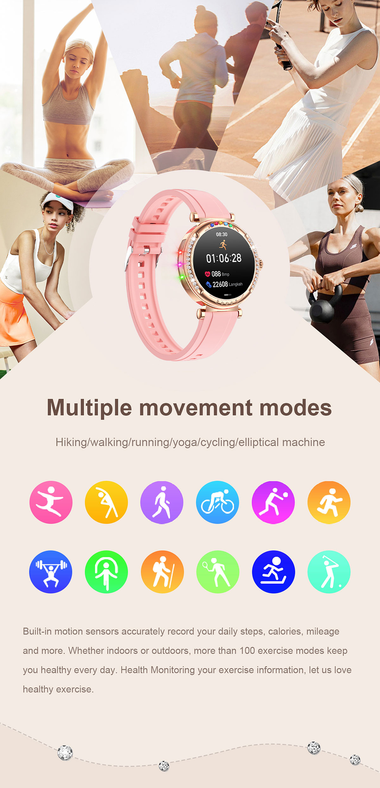 Smart Watch for Girls Women Sleep Monitor Wrist Watch Sports Fitness Tracker