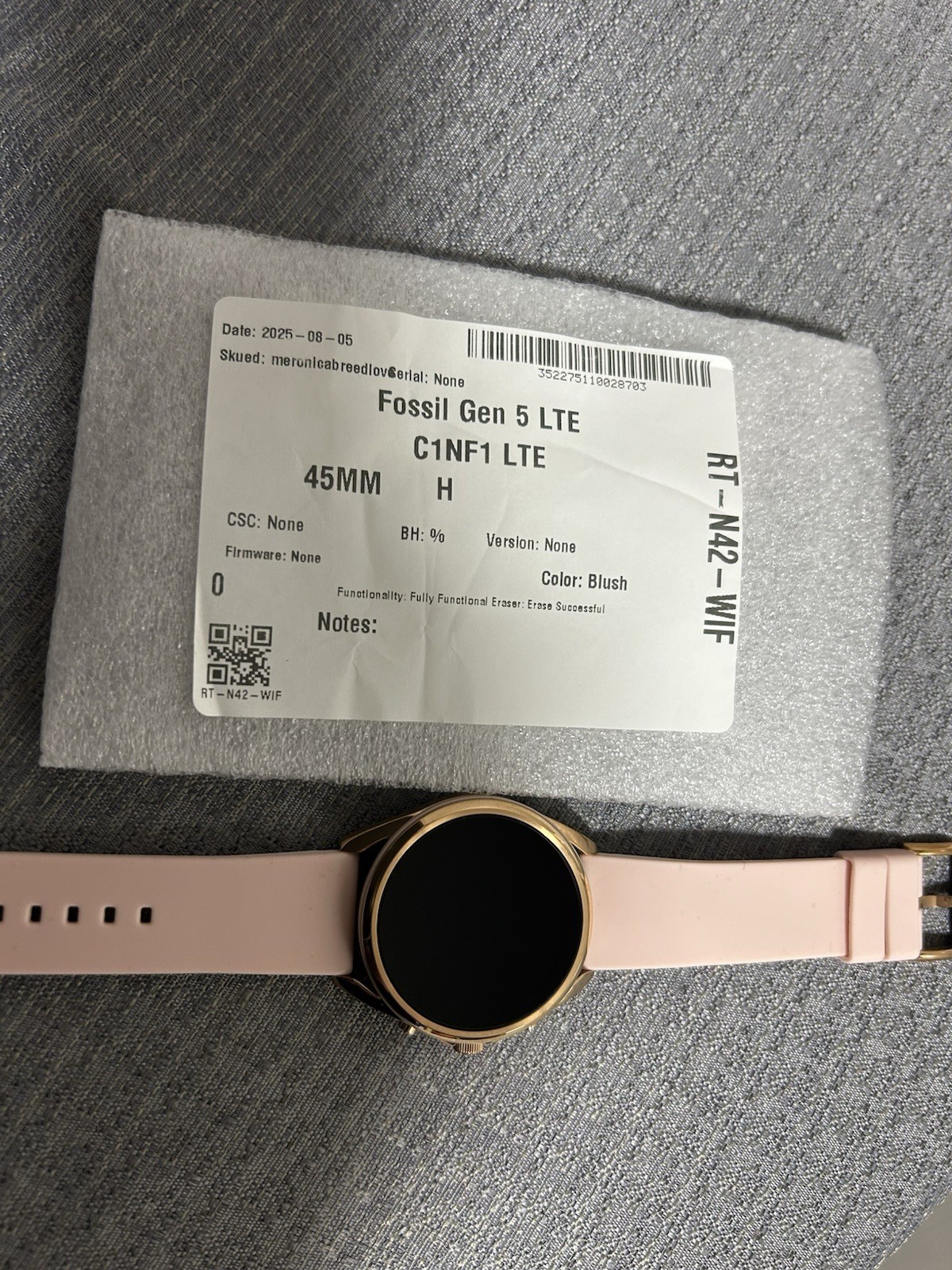 Fossil Gen 5 LTE Touchscreen Smart Watch Blush Silicone Band Gold 45mm