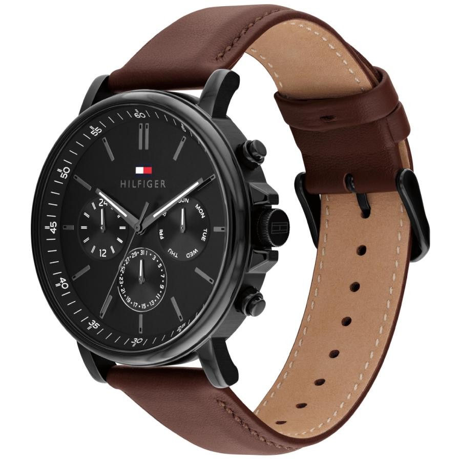 Tommy Hilfiger TYSON Men’s Watch 1710704 Black IP Multi-Function Leather