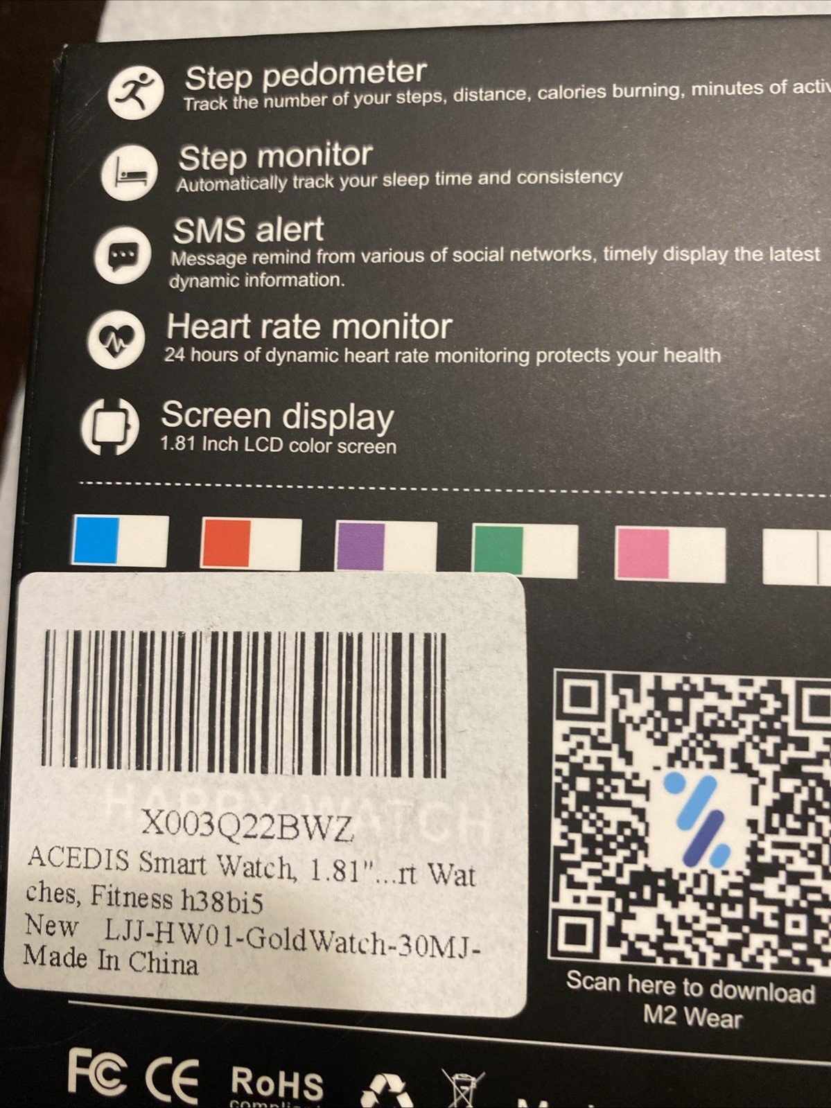 Happy Watch Black Smart Watch Sleep Monitor and Heart Rate Monitoring 1.81″ LCD