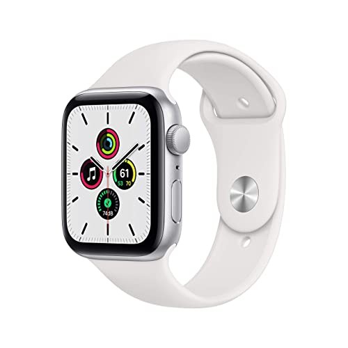 Apple Watch SE GPS 44mm Silver Aluminum Case with White Sport Band Silver