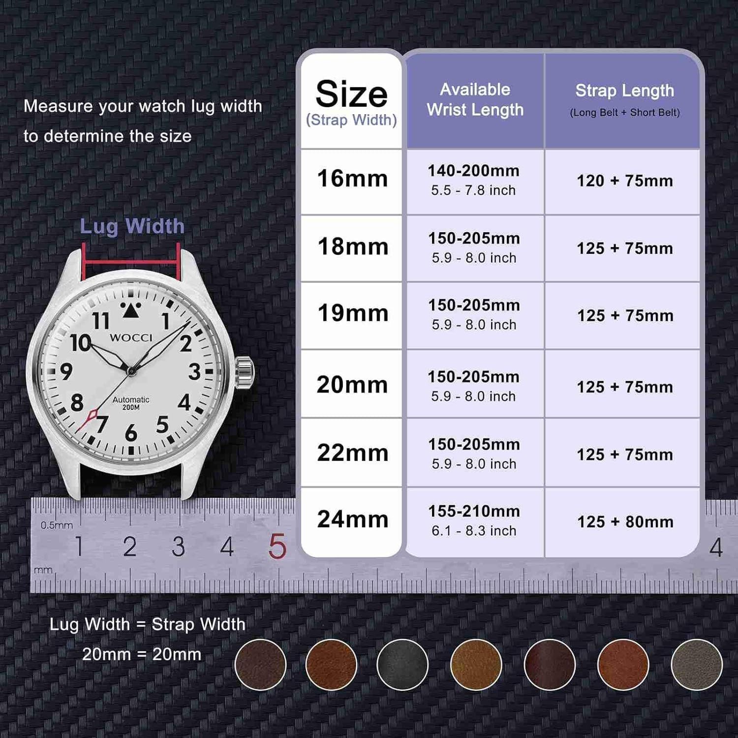 Genuine Leather Strap Compatible with 18mm 20mm 22mm Watches Quick Release