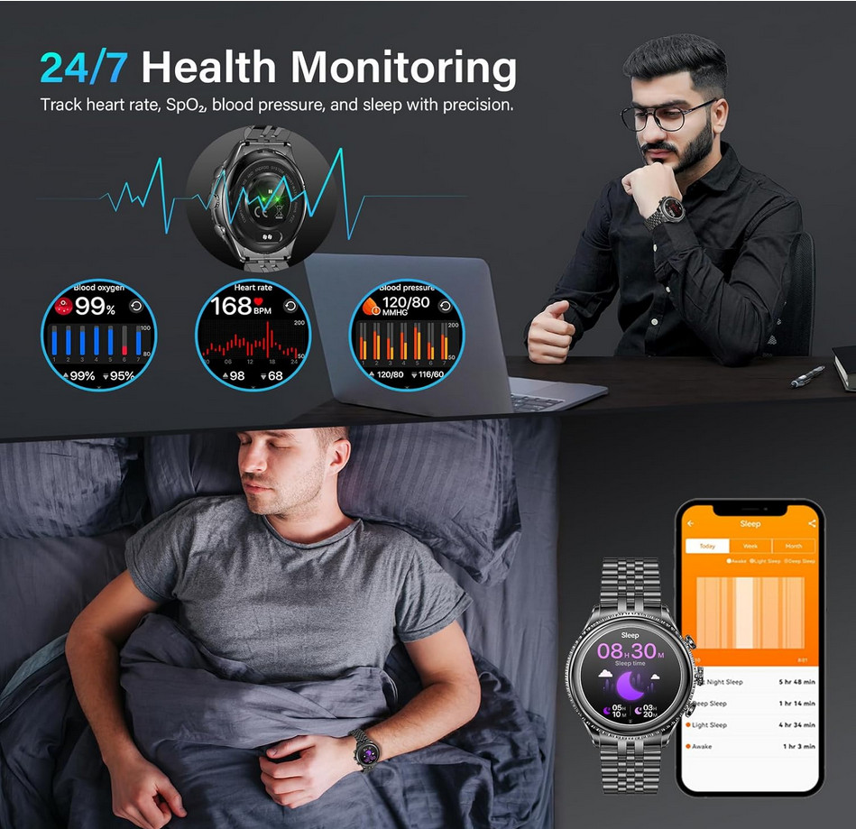 2026 Rotating Bezel Smart Watch for Men with Bluetooth Call, Heart Rate, Blood P