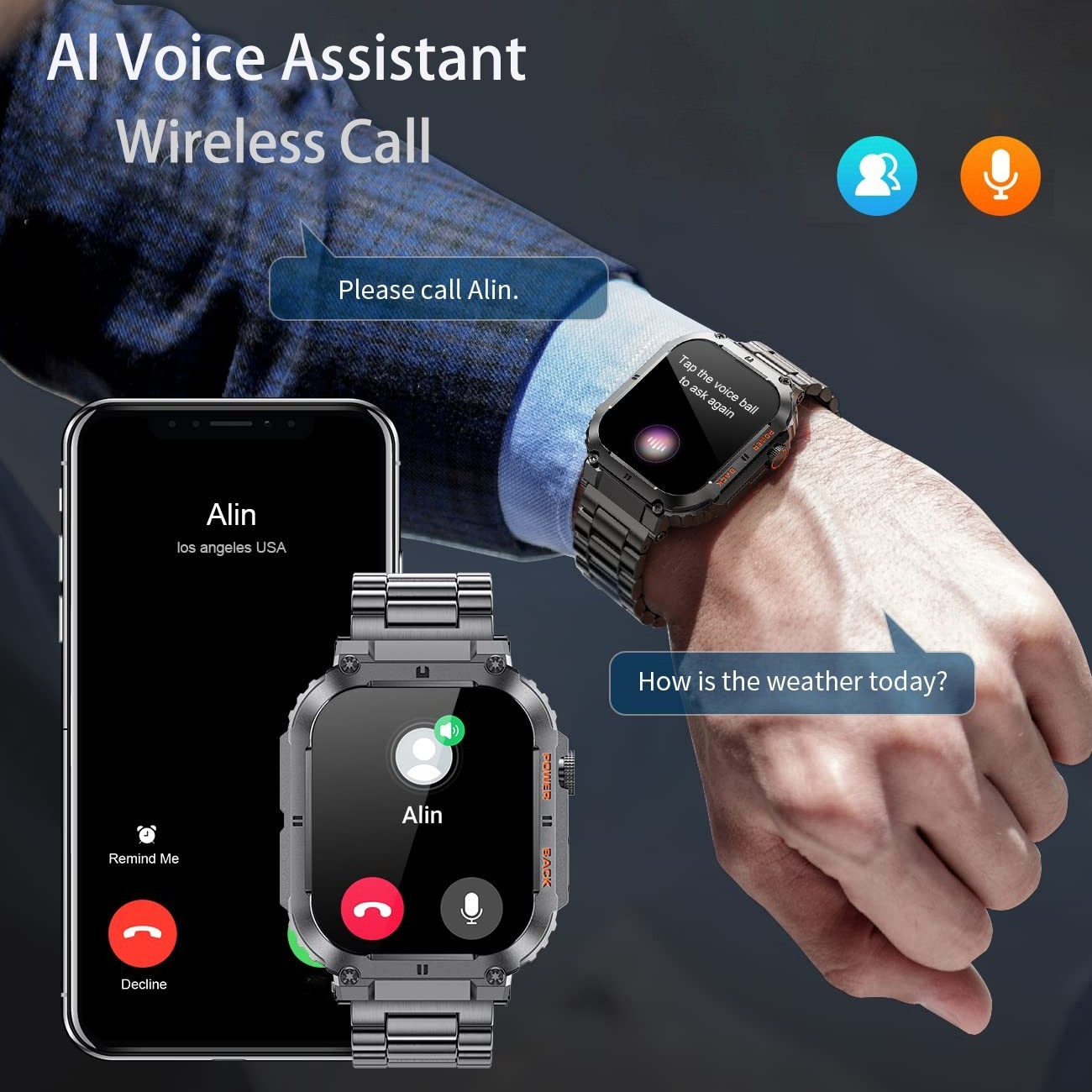 Smart Watch Military Tactical Men Sport Heart Rate Fitness Tracker Wristwatch