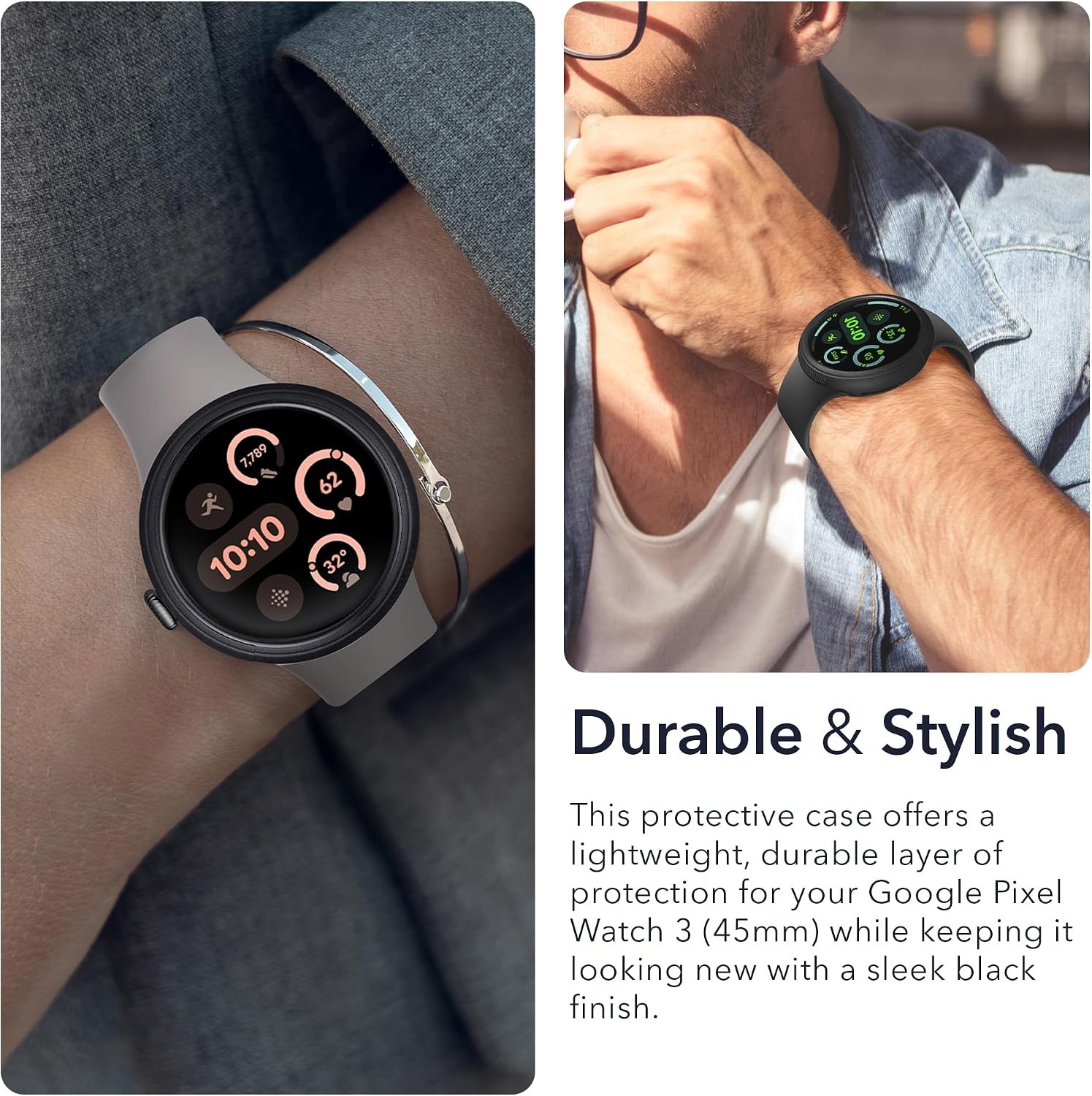 Ultra-Thin Rubber Protective Case for Google Pixel Watch 3 (45mm) – Black
