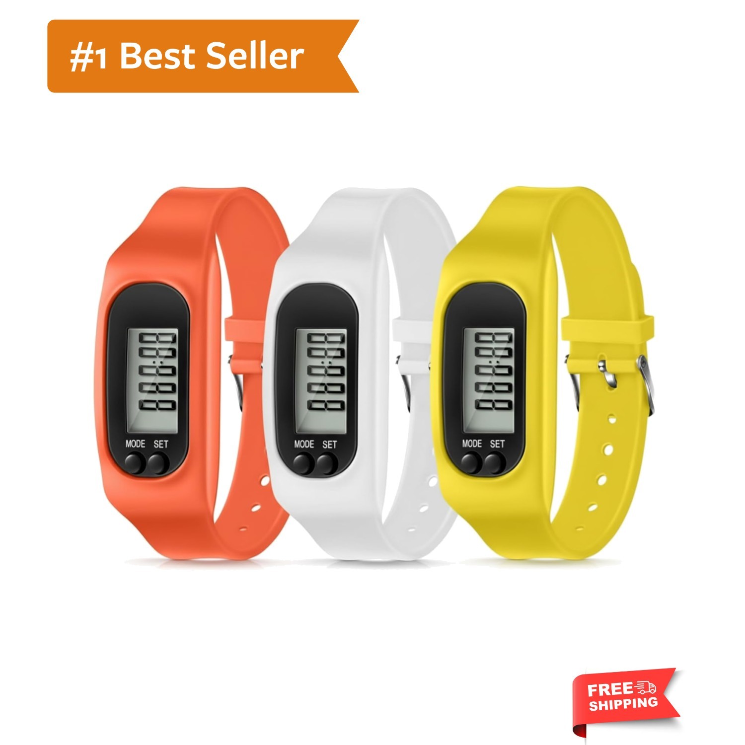 Silicone Fitness Tracker Watch 3 Pcs Walking Running Pedometer Calorie Burnin…