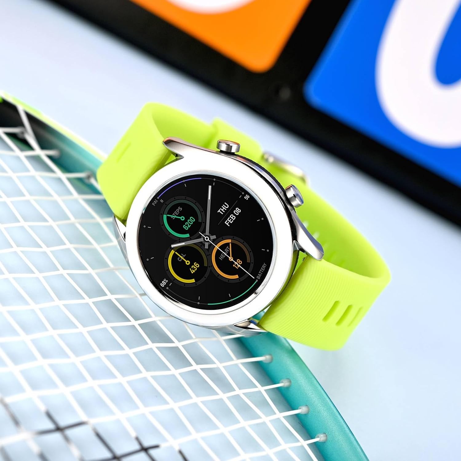 Case For 18mm Silicone Watch Band, Quick Release Strap, Black Buckle (Lime Green