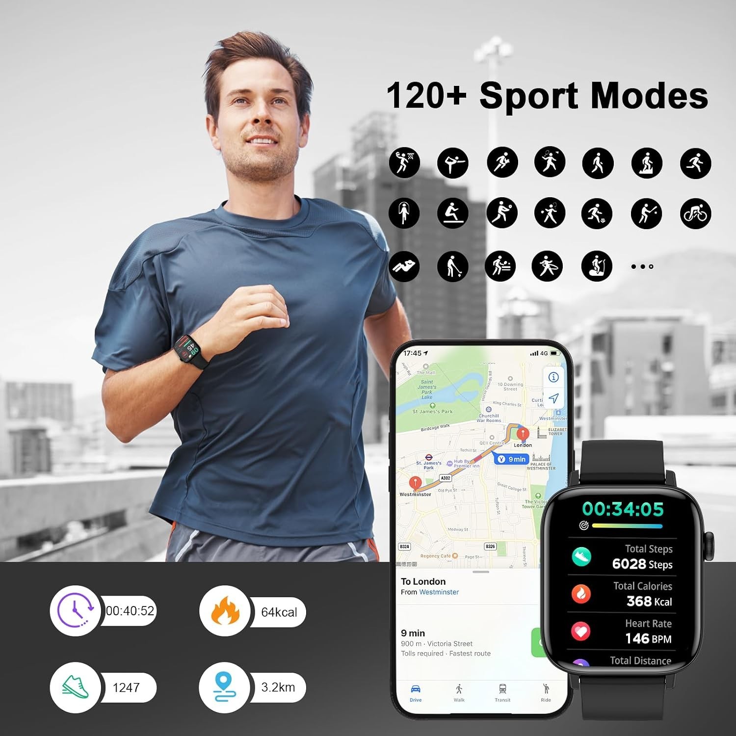 Smart Watch Men Women 1.9 HD Touch Screen Fitness Tracker Waterproof Bluetooth