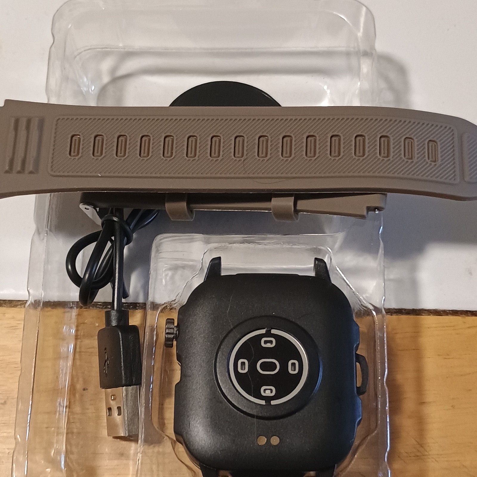 PLEIVO Smart Watch Black Case Brown Silicone Band Android iOS Compatible